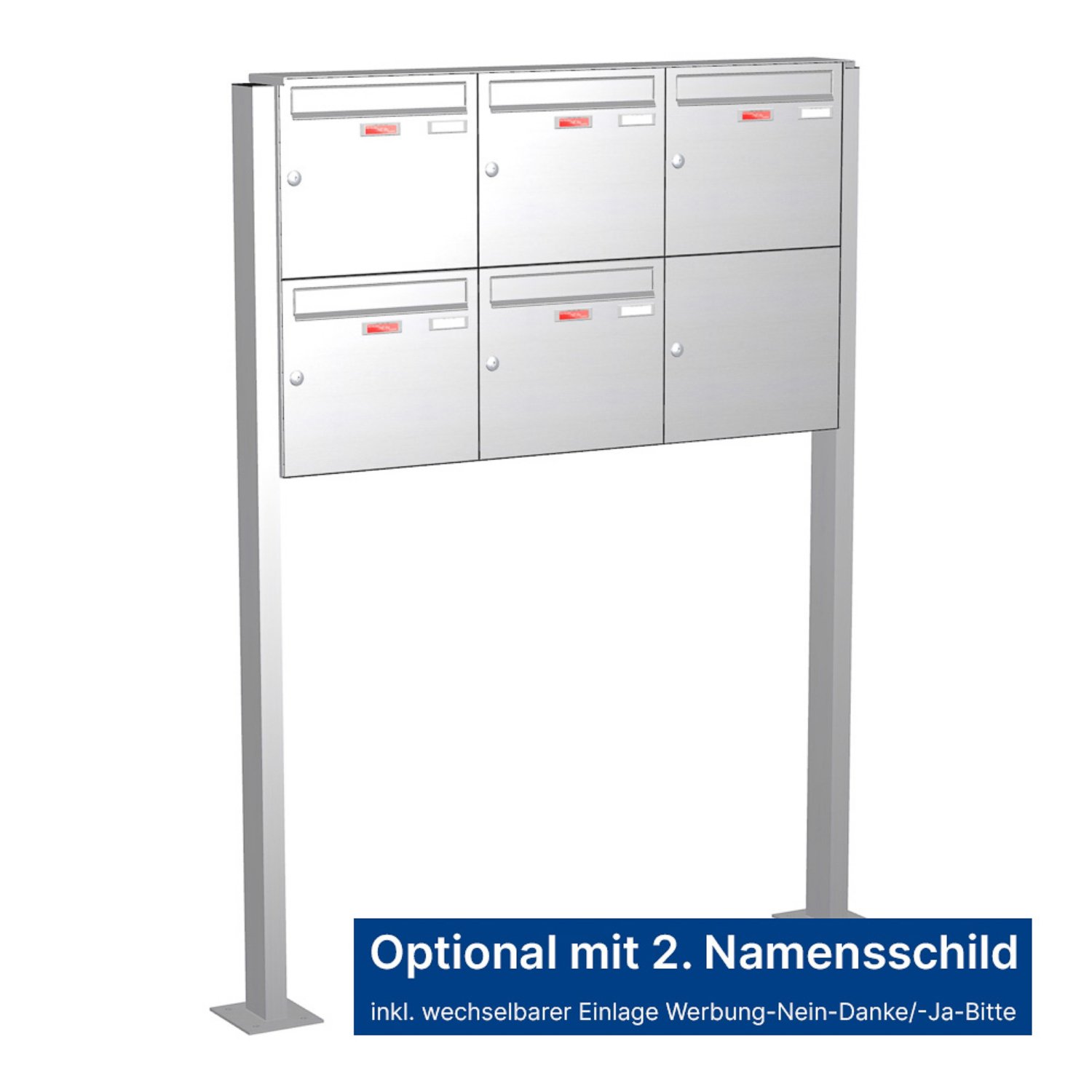 Briefkastenanlage | Freistehend | 5-fach | Senkrecht | Edelstahl