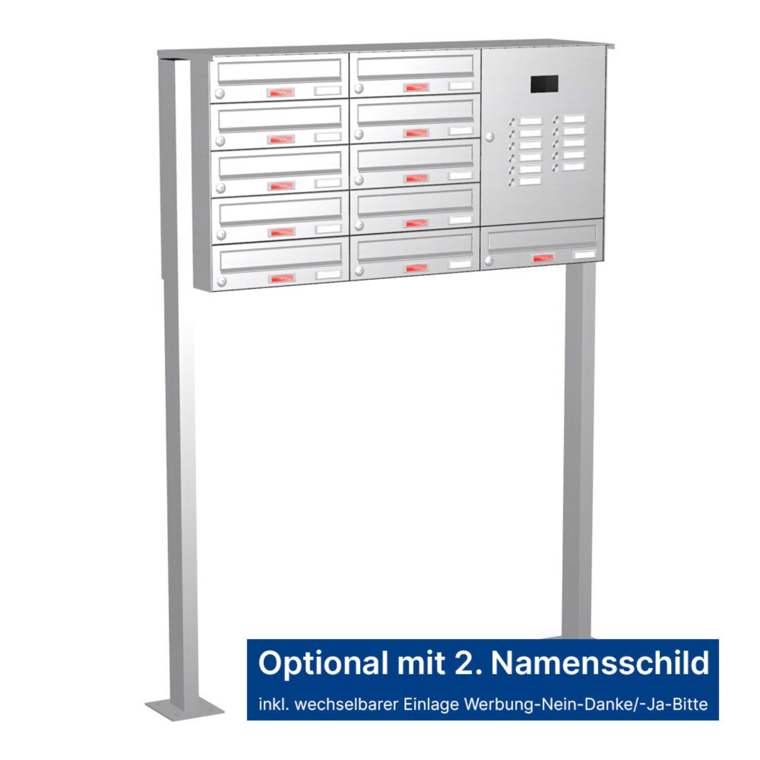 Briefkastenanlage | Freistehend | 11-fach | Waagerecht | Audio | Video | Edelstahl