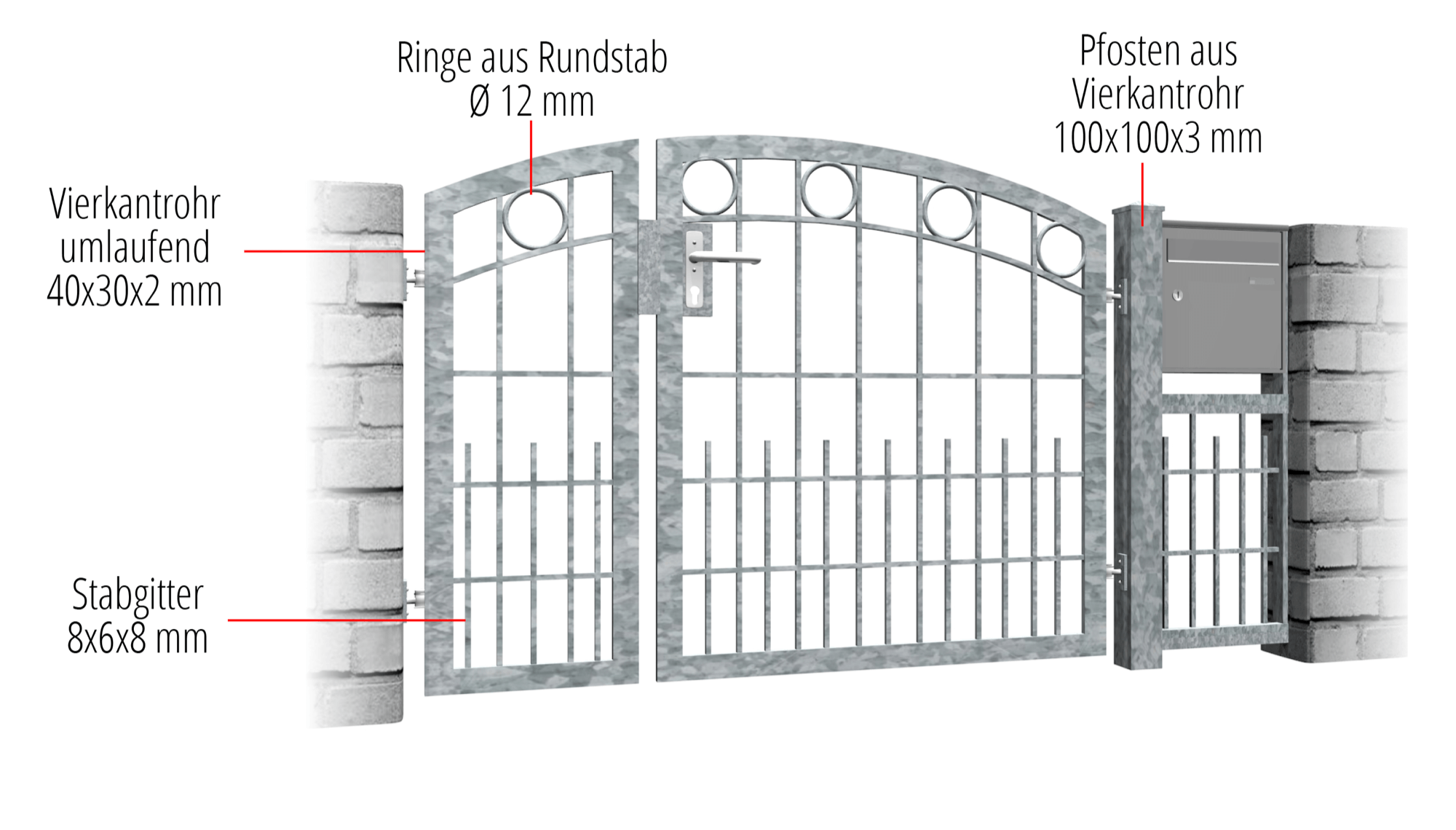 Gartentür verzinkt 2-flügelig RR, OB, BK