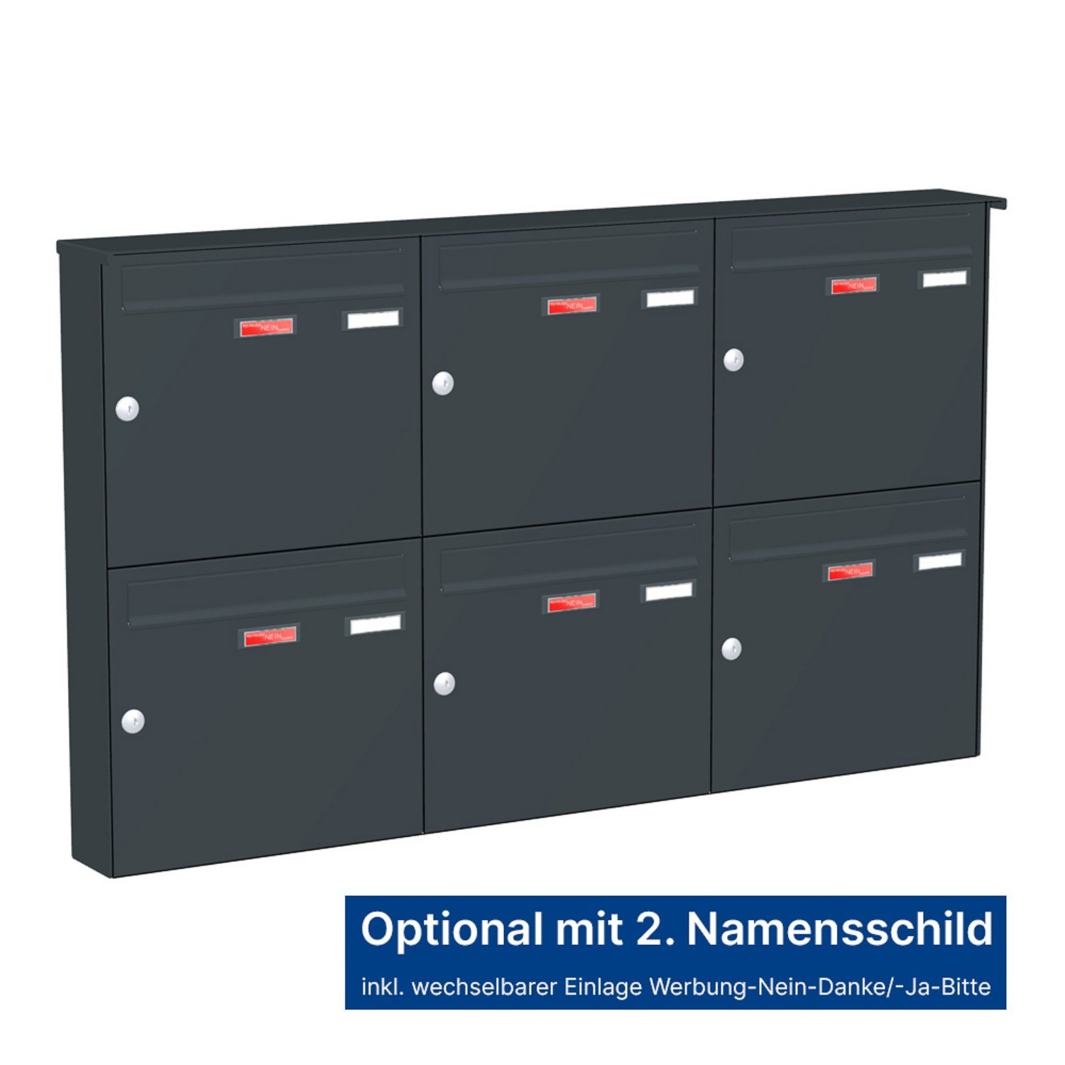 Briefkastenanlage | Aufputz | 6-fach | Senkrecht | Farbe