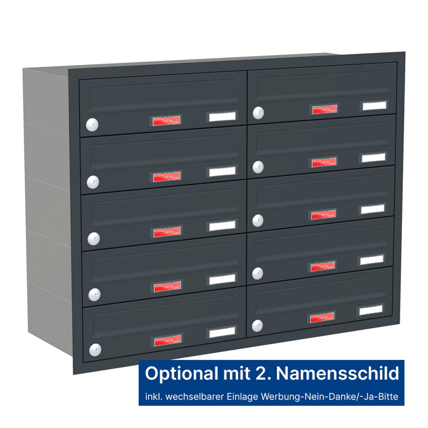 Briefkastenanlage | Unterputz | 10-fach | Waagerecht | Farbe