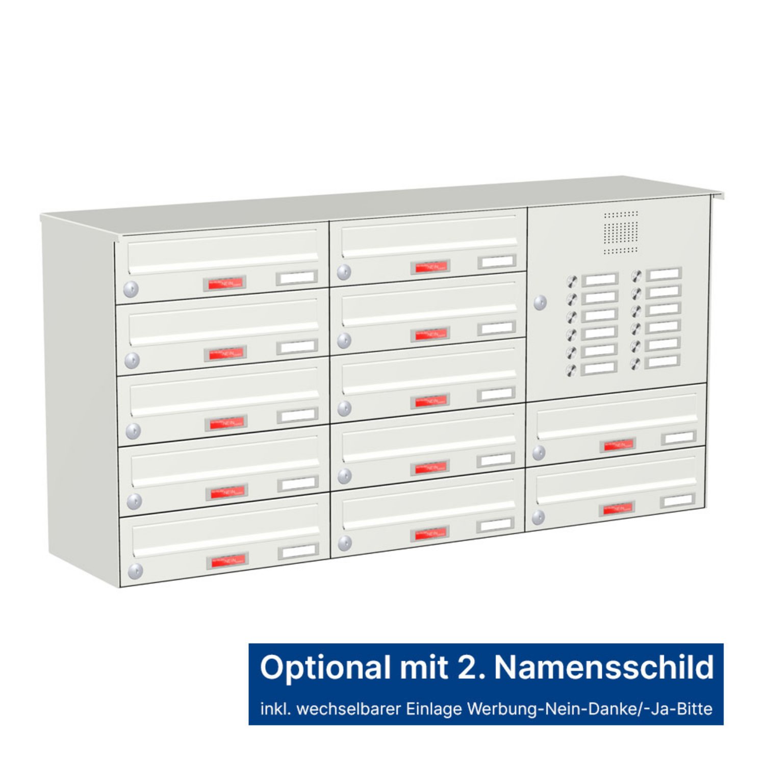 Briefkastenanlage | Aufputz | 12-fach | Waagerecht | Audio | Video | Farbe