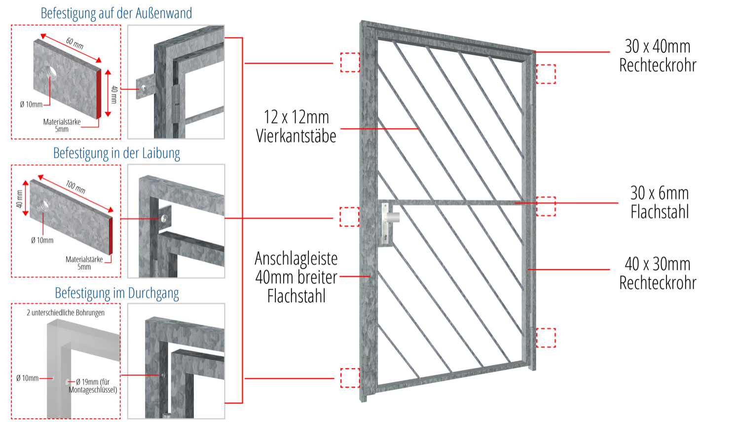 Gittertür verzinkt Diagonalstab 2