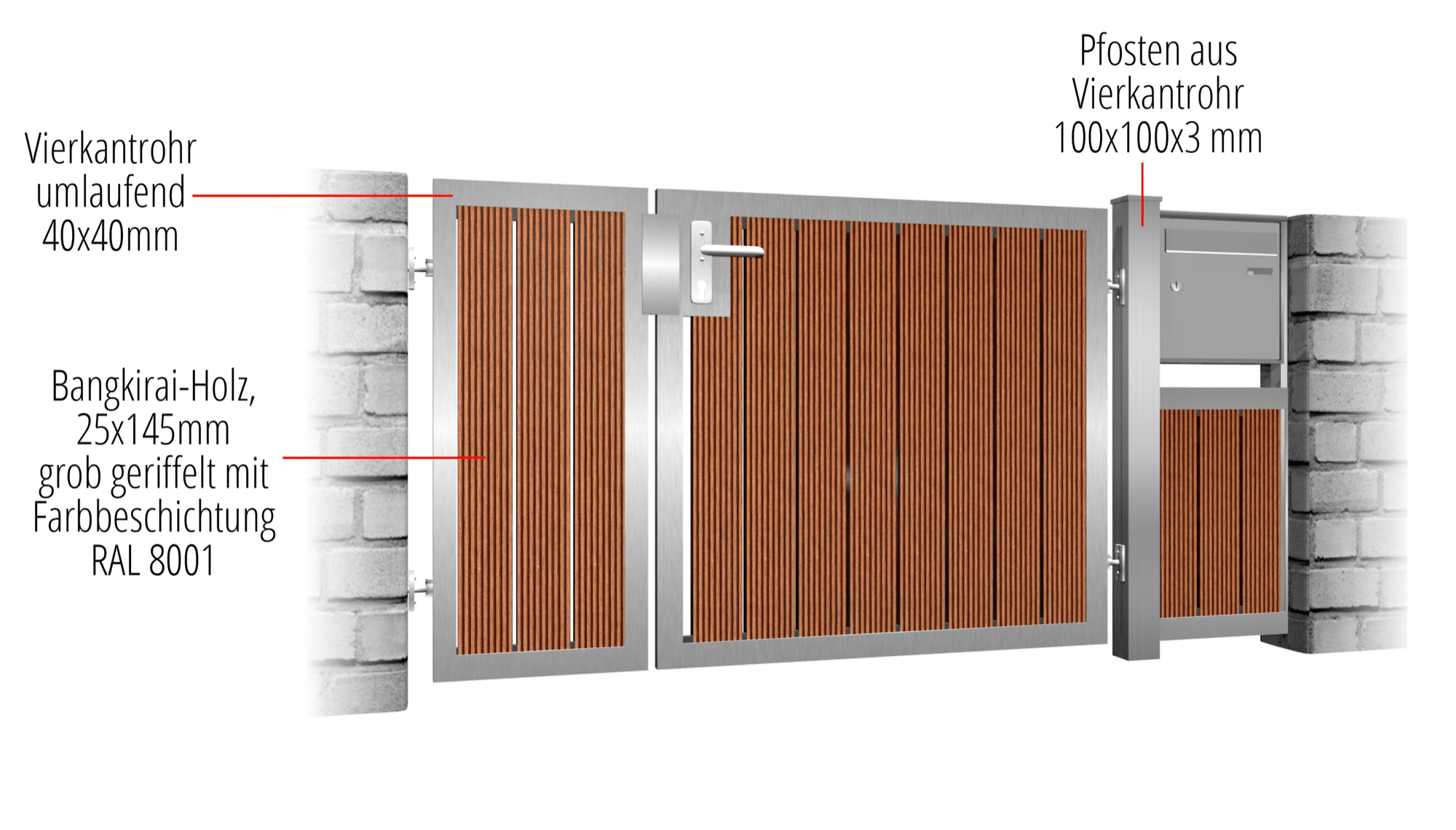 Gartentür Edelstahl 2-flügelig HFS, GE, BK