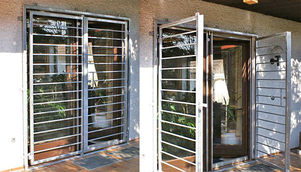 Gittertür verzinkt 2-flügelig, Montage auf der Außenwand, mit Diskusschloss - Modell Querstab