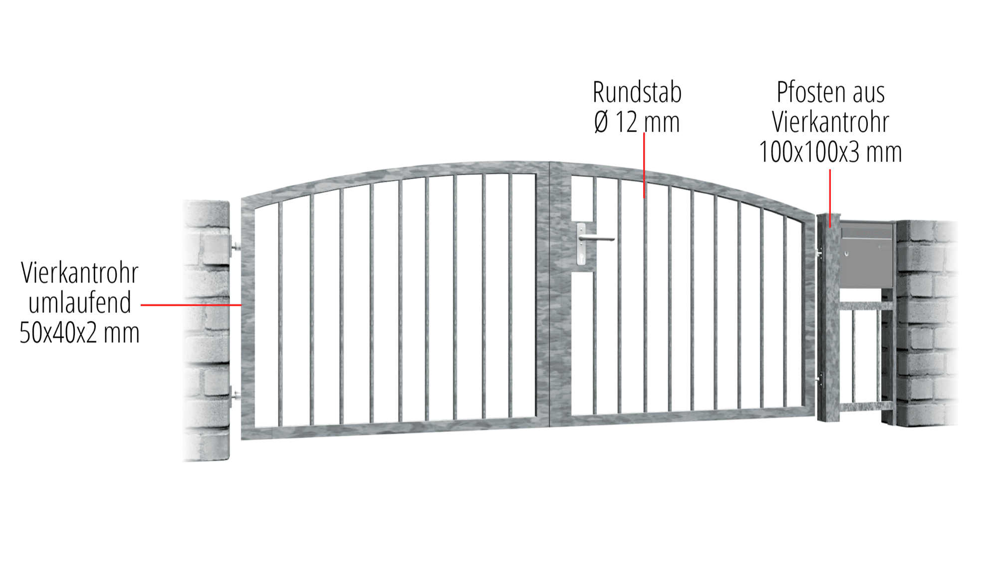 Gartentor verzinkt 2-flügelig Massiv 2, OB, BK