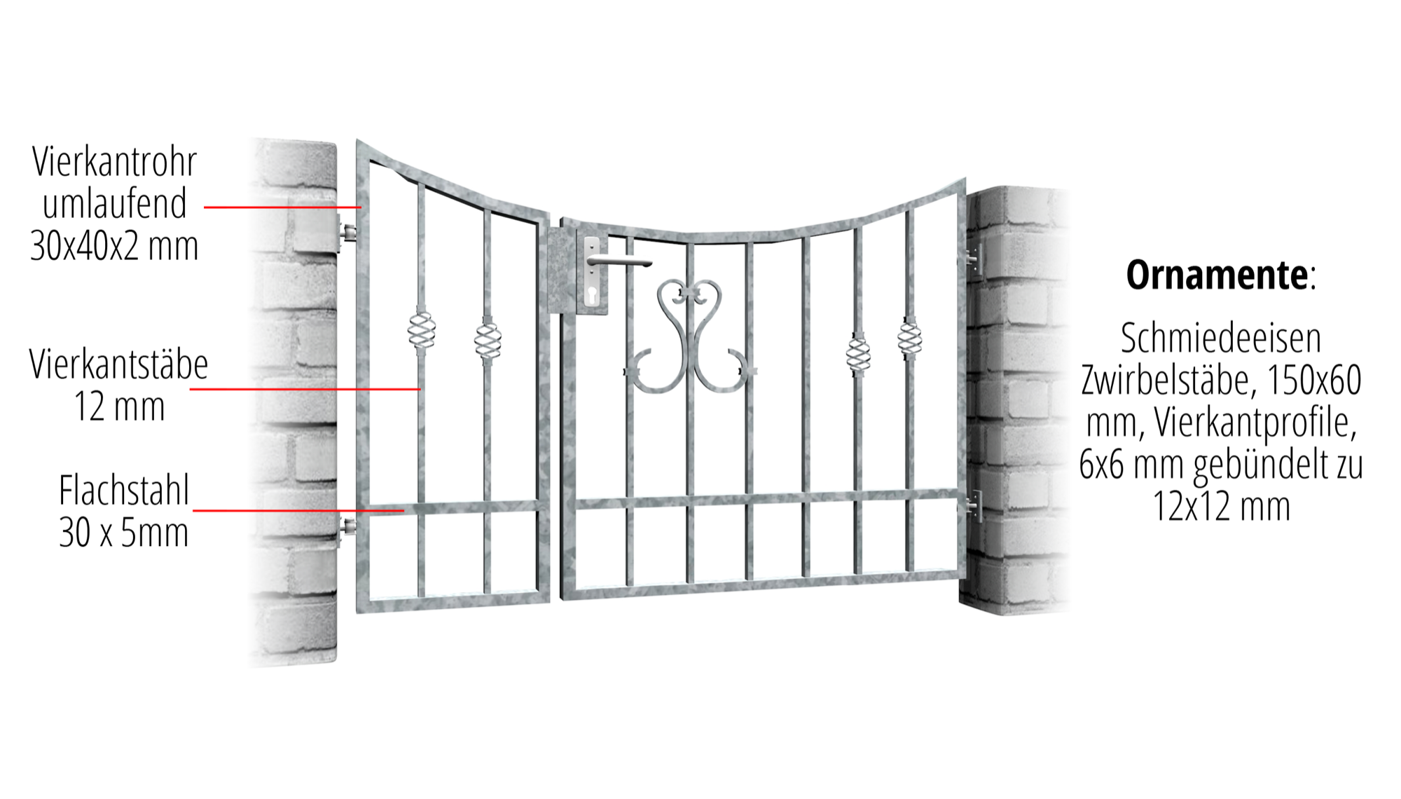 Gartentür verzinkt 2-flügelig Schnörkel, UB