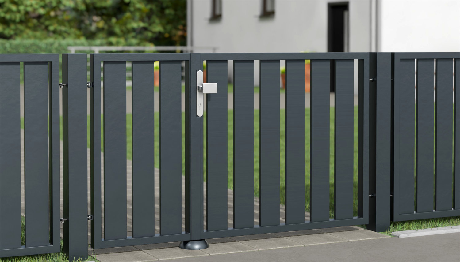Gartentür Alu 2-flügelig Sichtschutz Lamellen vertikal, GE