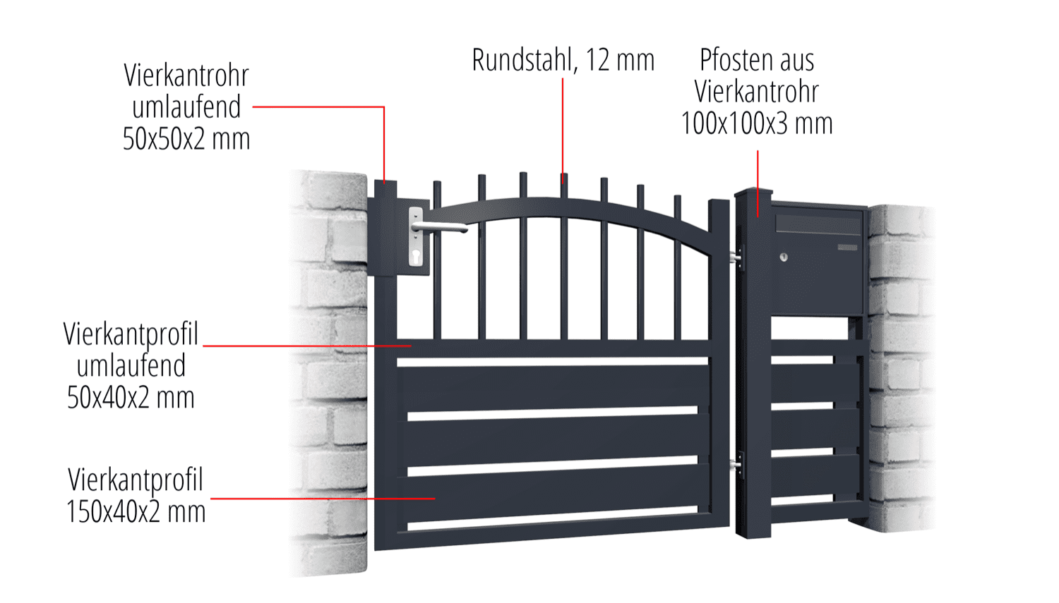 Gartentür Alu 1-flügelig Sichtschutz KSV 2, OB, BK