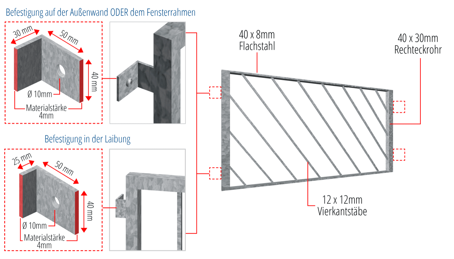 Kellerfenstergitter verzinkt Diagonalstab 2