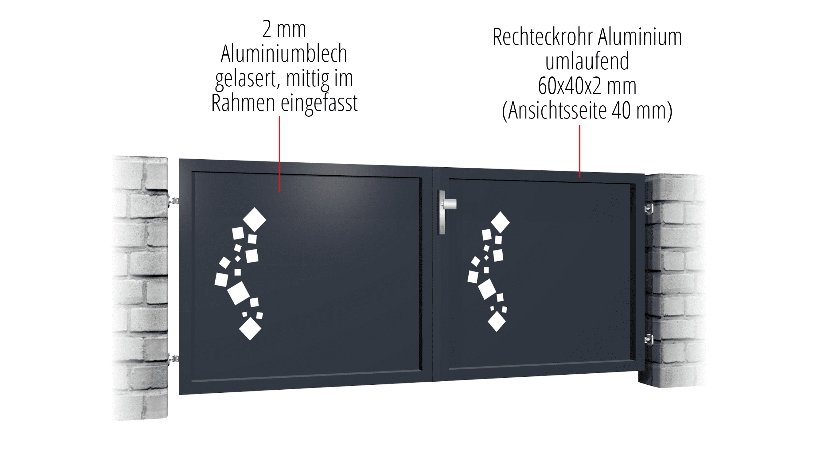 Gartentor Alu 2-flügelig Sichtschutz QE, GE