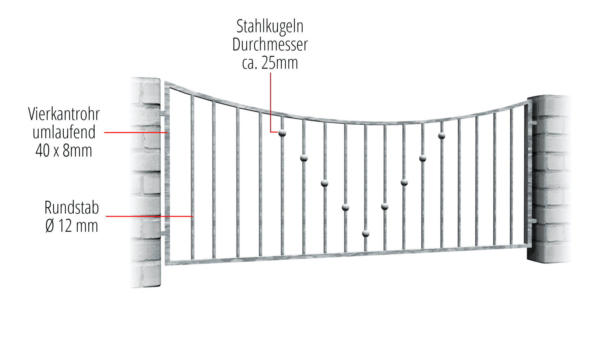 Gartenzaun verzinkt V-Kugeln 2, UB