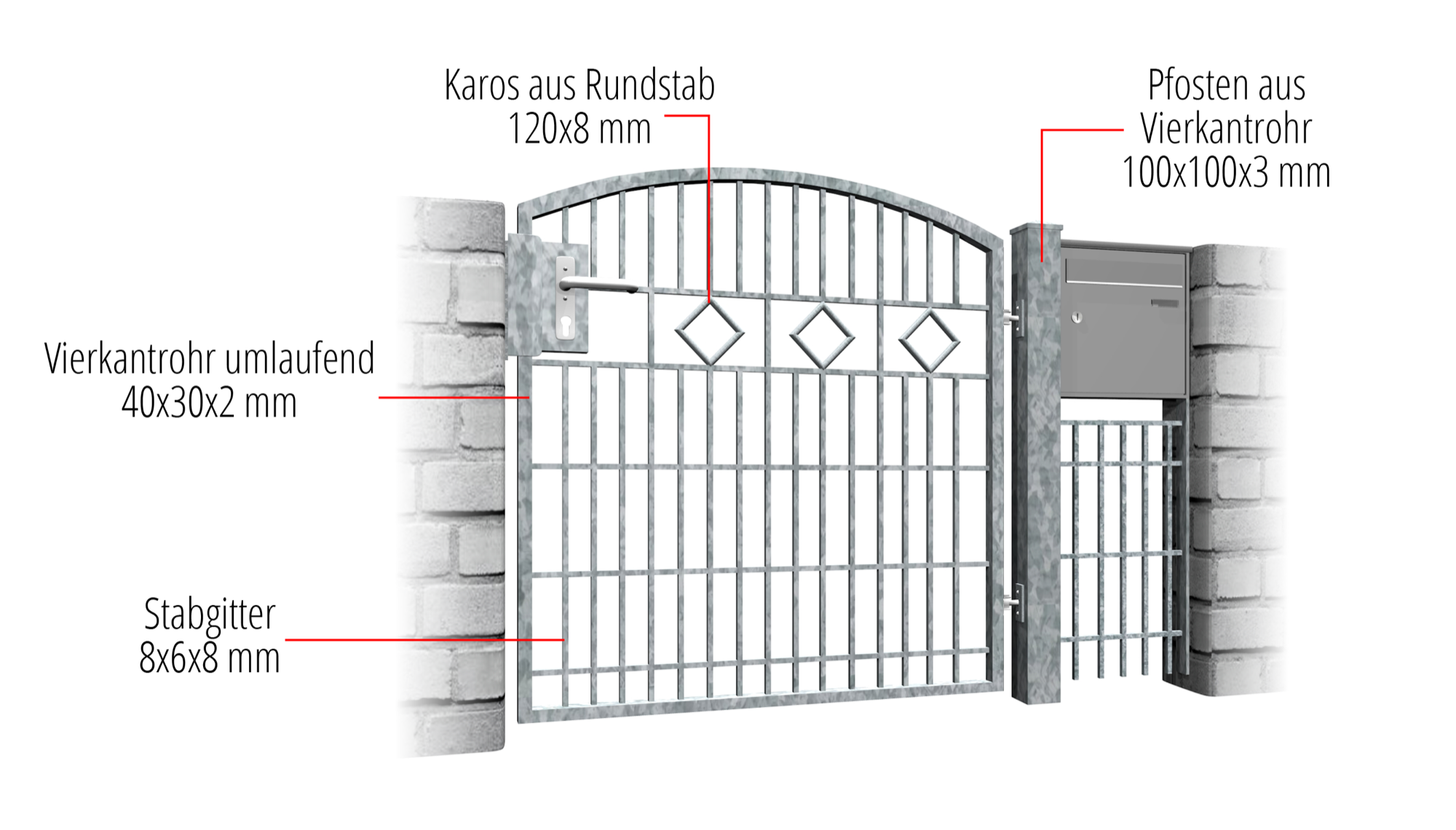 Gartentür verzinkt 1-flügelig KR, OB, BK