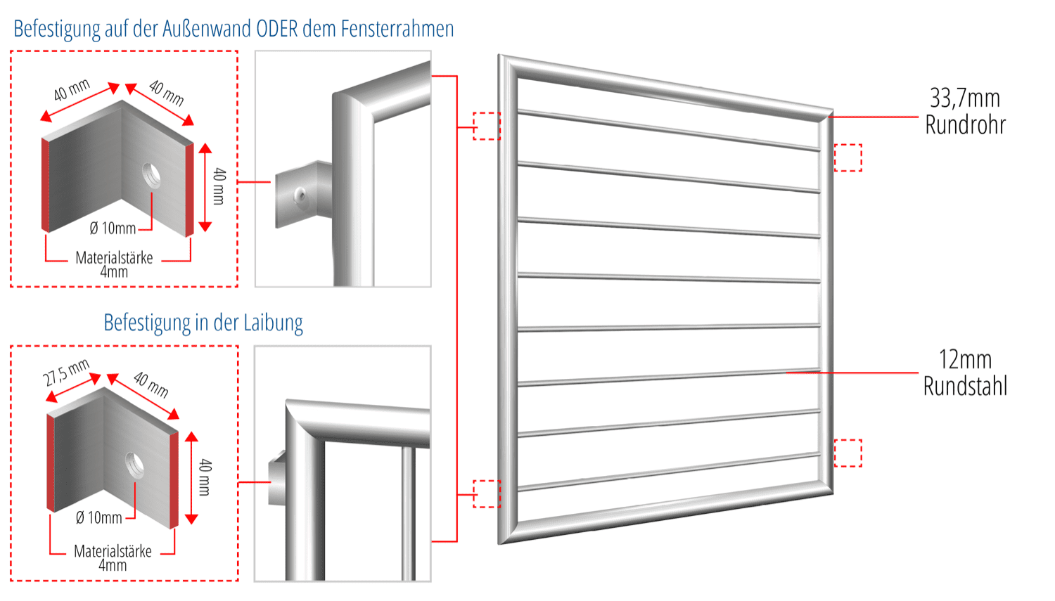 Fenstergitter Edelstahl Querstab