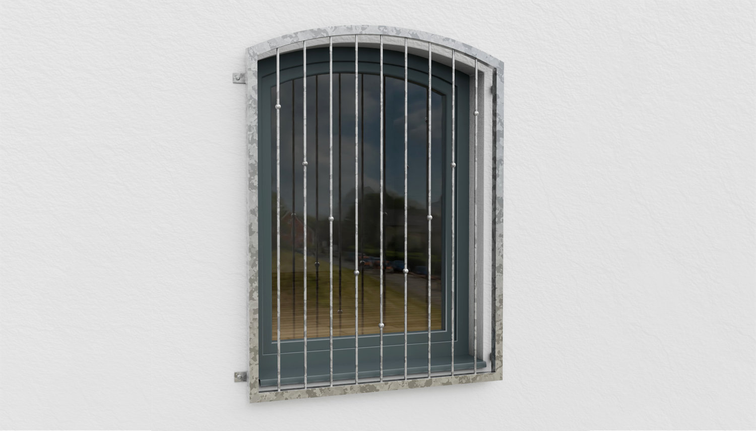 Fenstergitter verzinkt V-Kugeln Oberbogen 