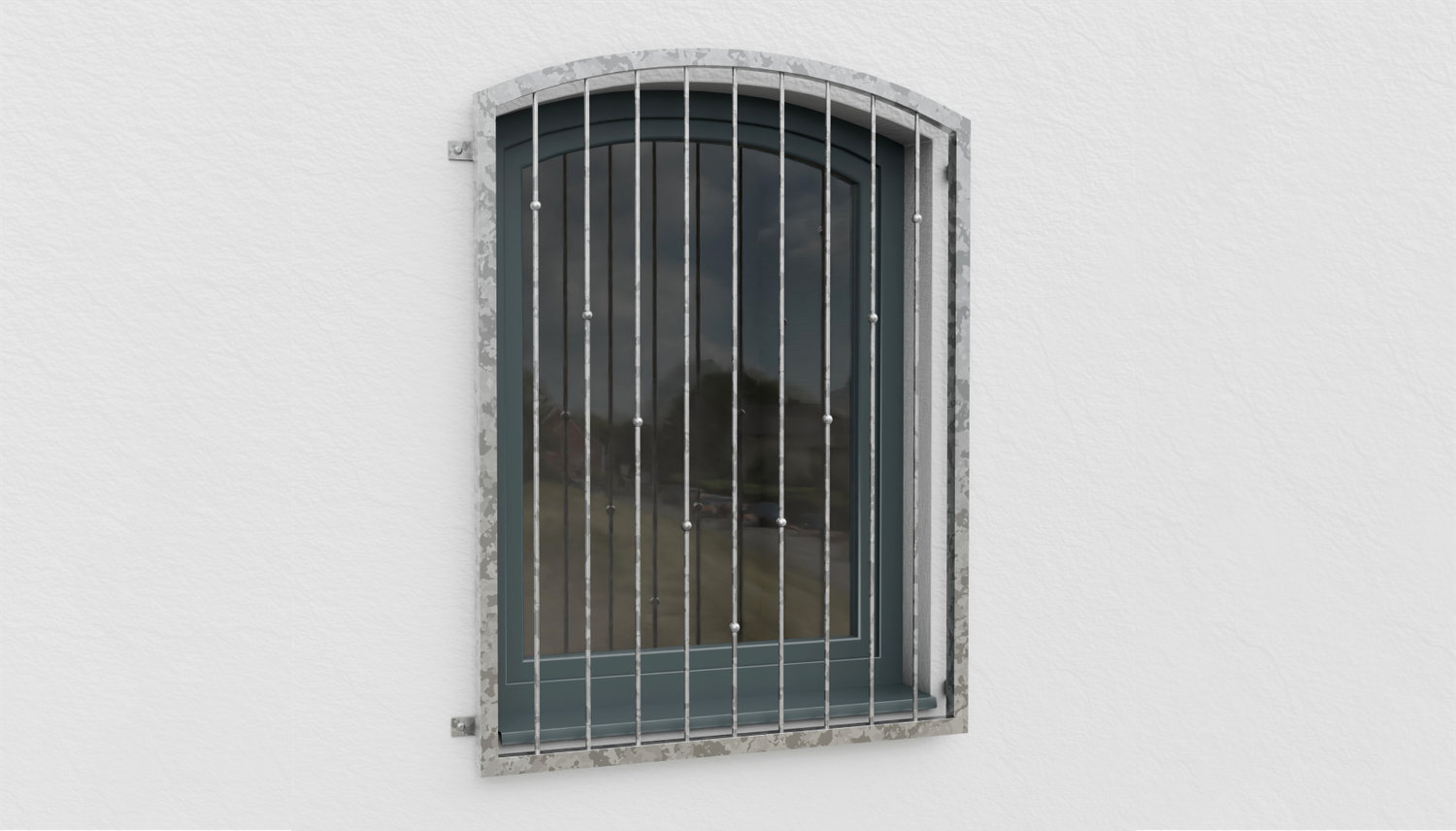 Fenstergitter verzinkt V-Kugeln Oberbogen 