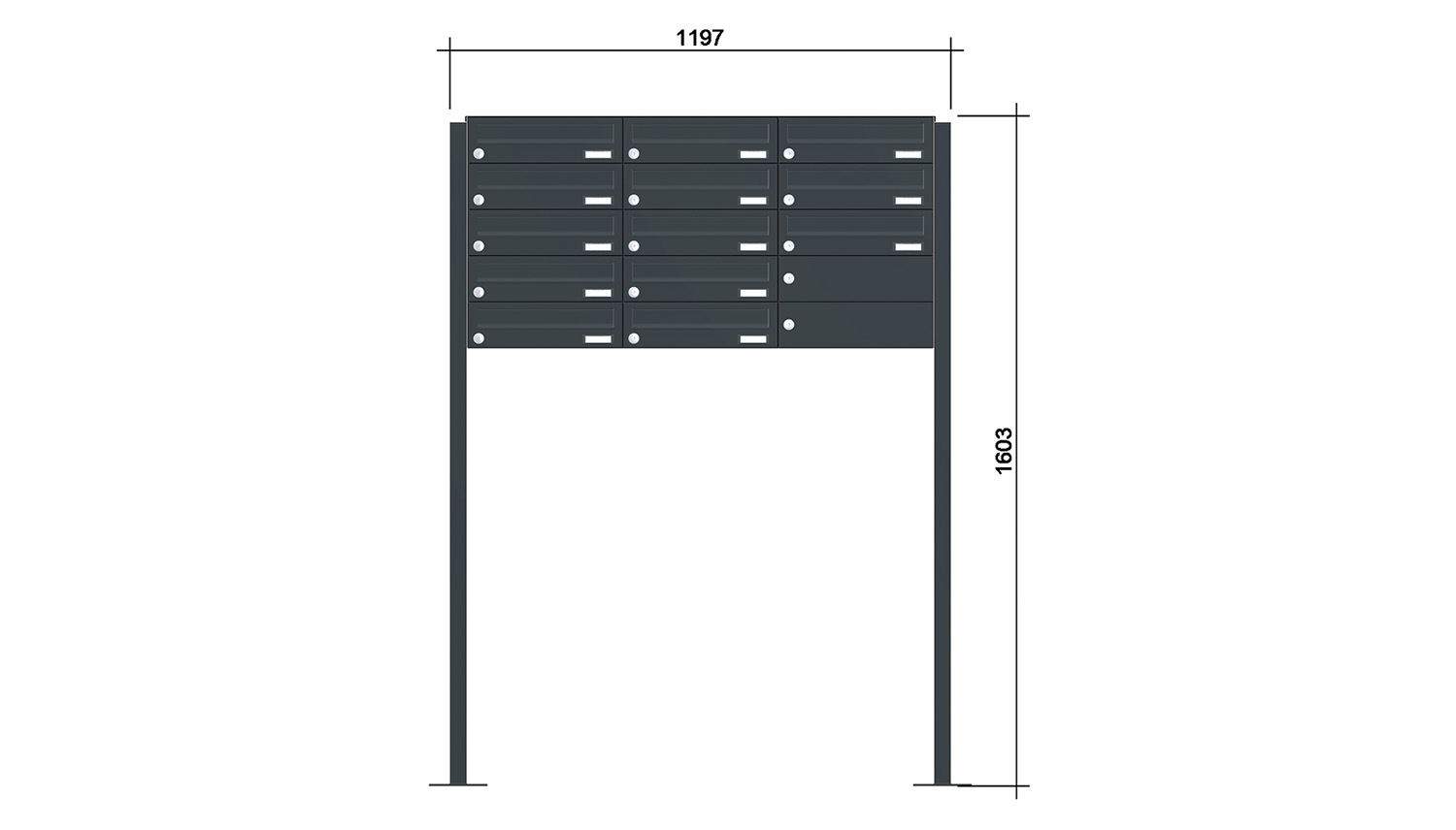 Briefkastenanlage | Freistehend | 13-fach | Waagerecht | Farbe