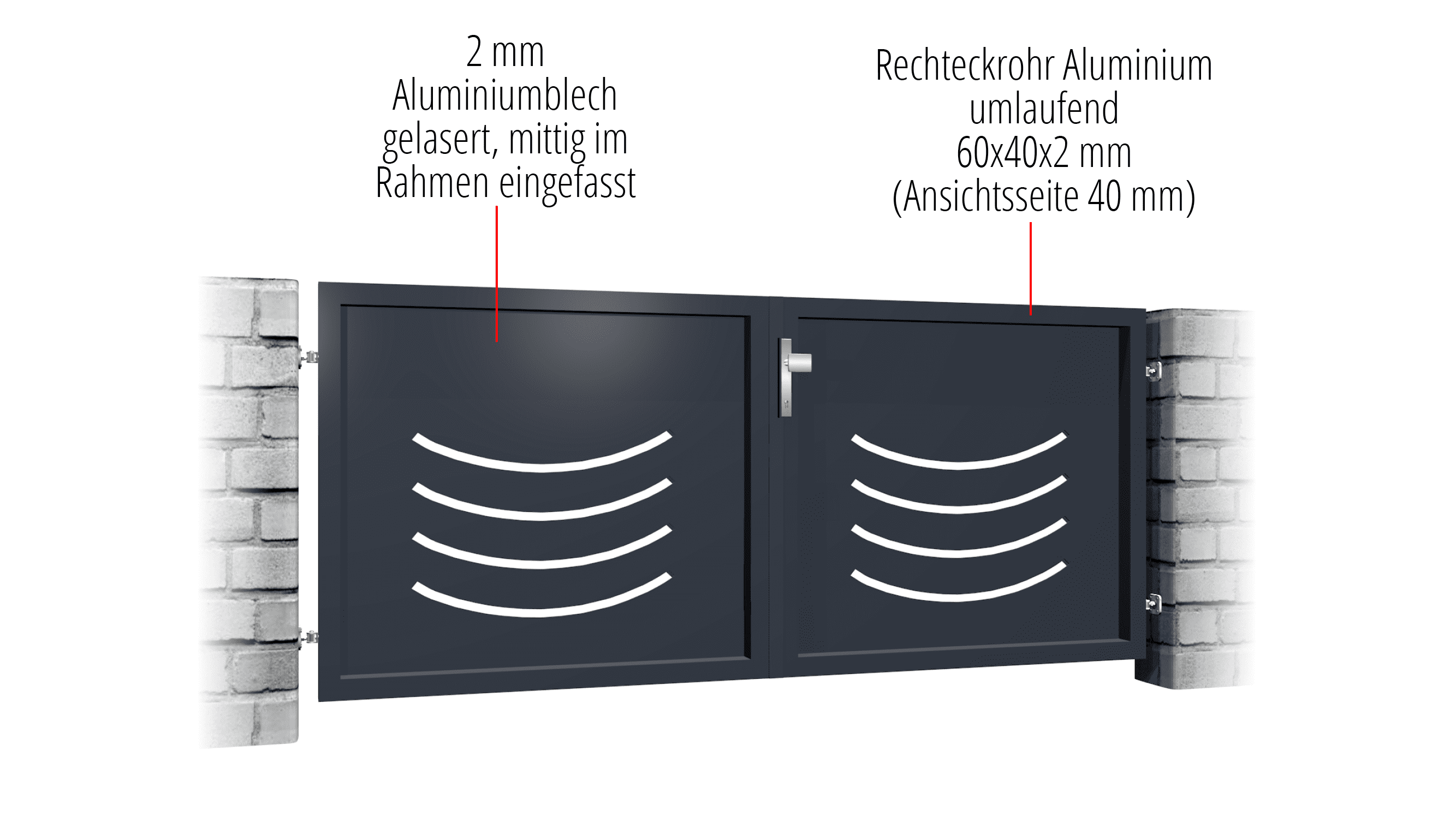 Gartentor Alu 2-flügelig Sichtschutz SN, GE