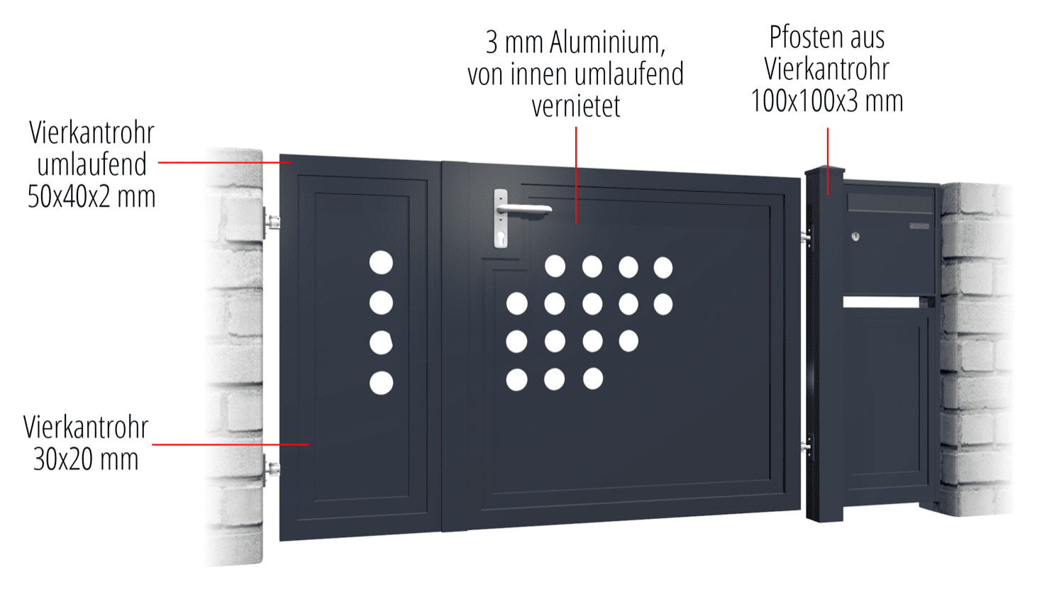 Gartentür Alu 2-flügelig Sichtschutz RLH, GE, BK