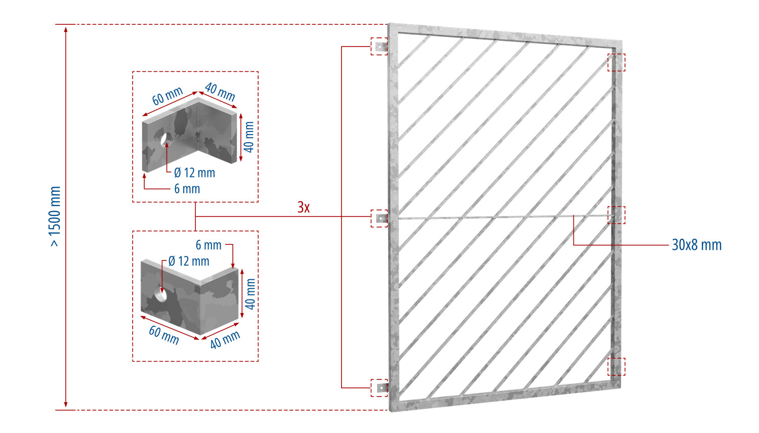 Fenstergitter verzinkt Diagonalstab 1
