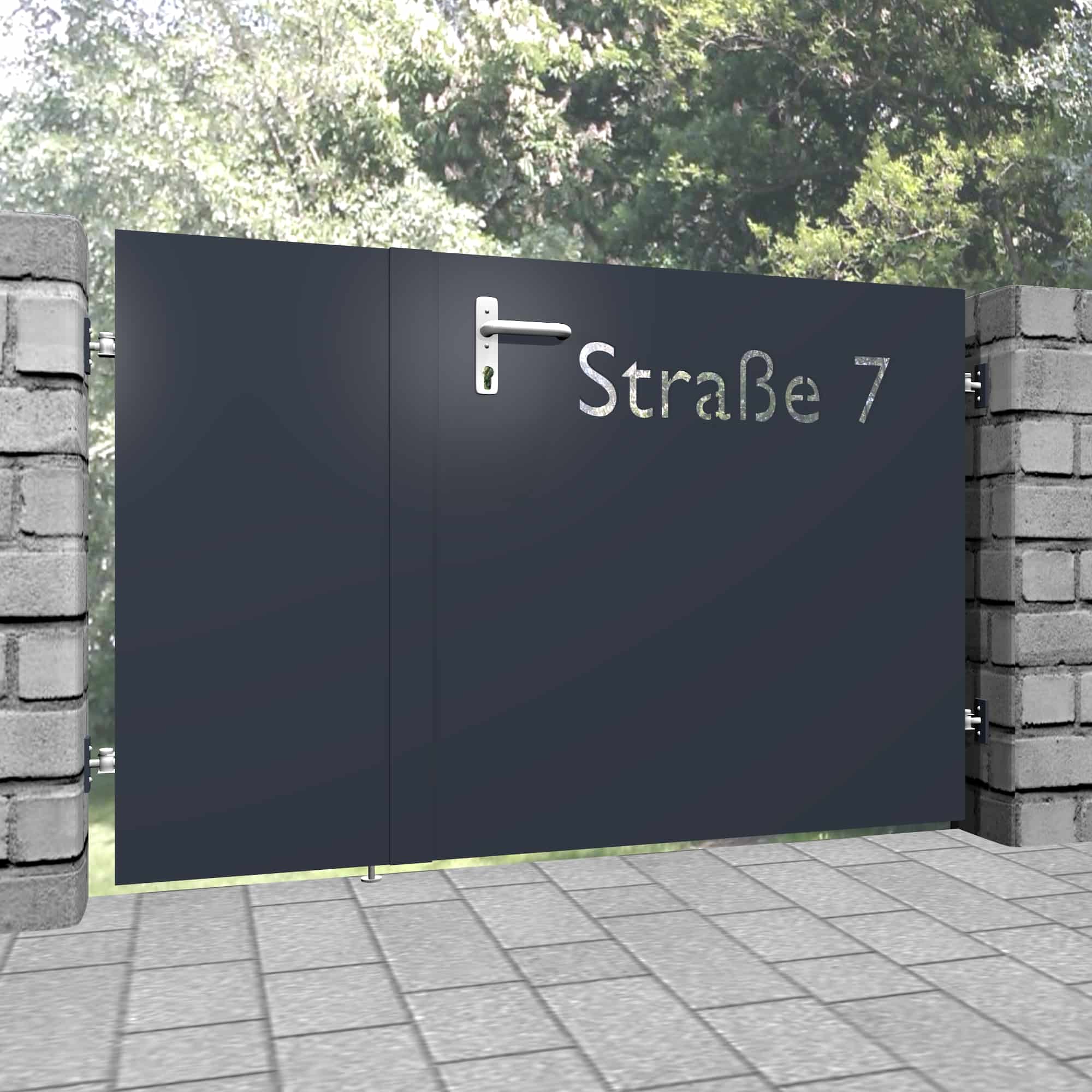 Gartentür Alu 2-flügelig Sichtschutz Straße, GE