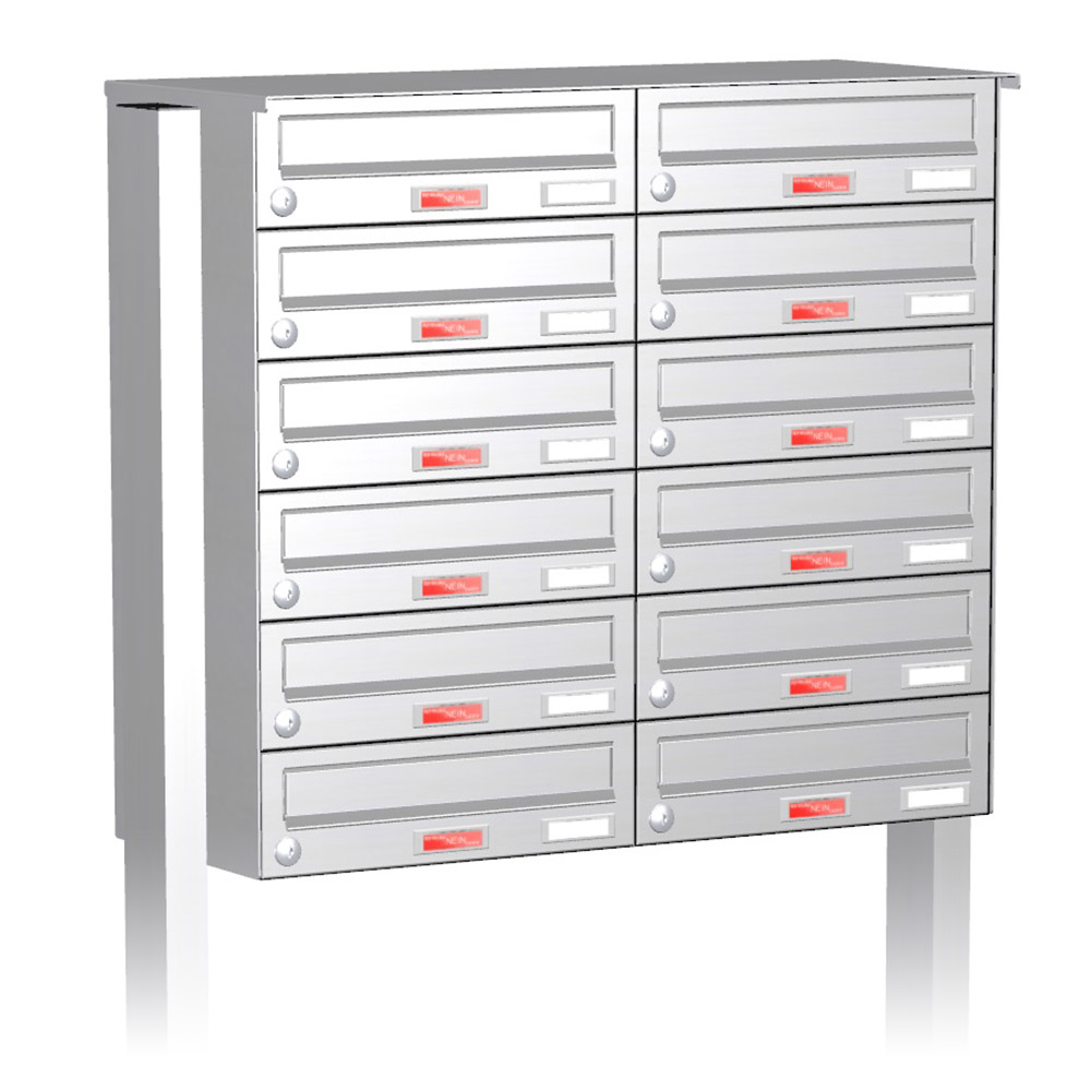 Briefkastenanlage | Freistehend | 12-fach | Waagerecht | Edelstahl