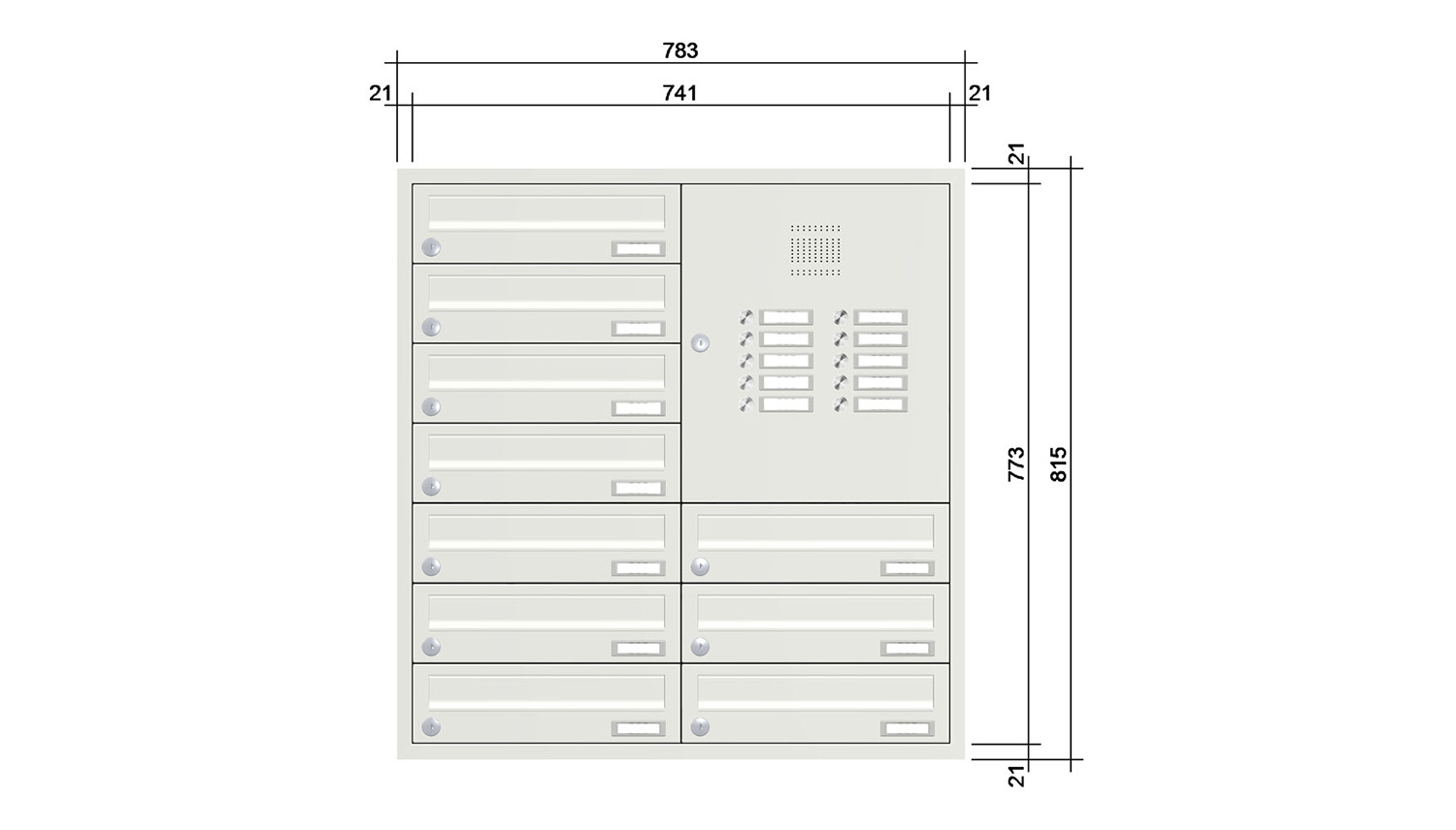 Briefkastenanlage | Unterputz | 10-fach | Waagerecht | Audio | Video | Farbe