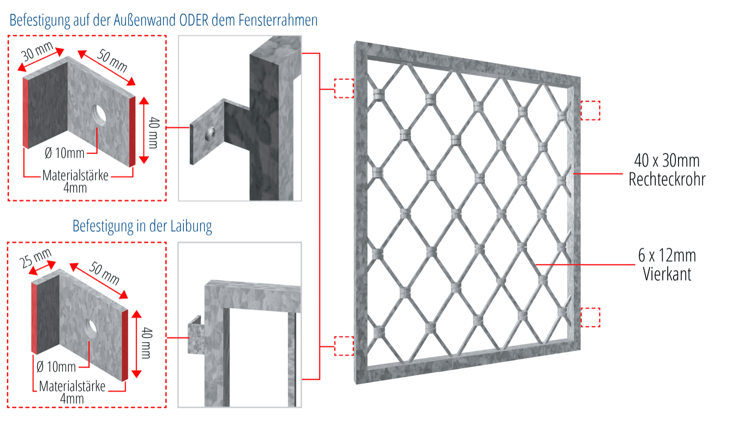 Fenstergitter verzinkt Rauten