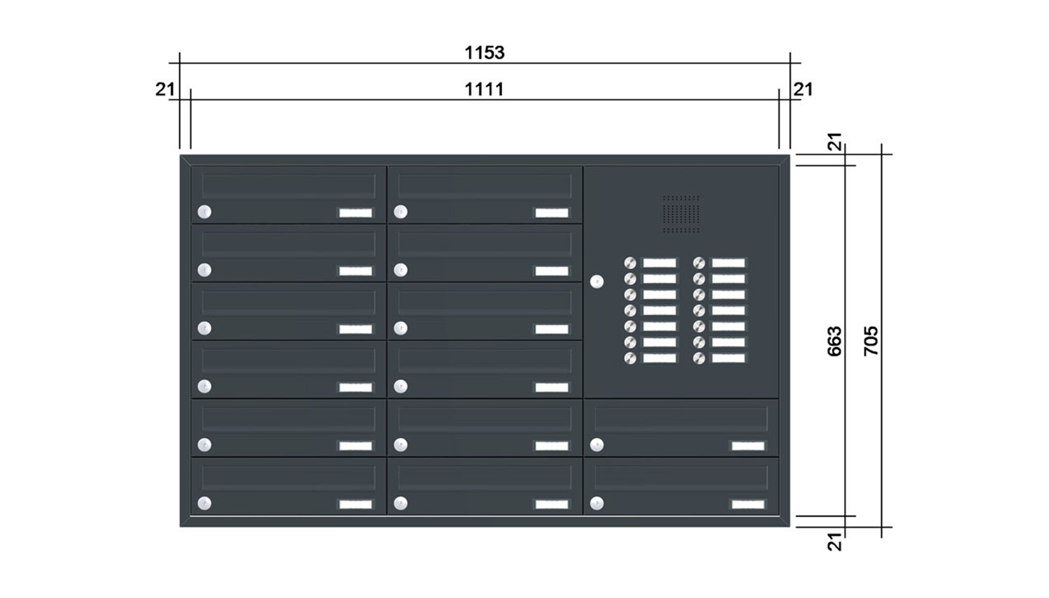 Briefkastenanlage | Unterputz | 14-fach | Waagerecht | Audio | Video | Farbe