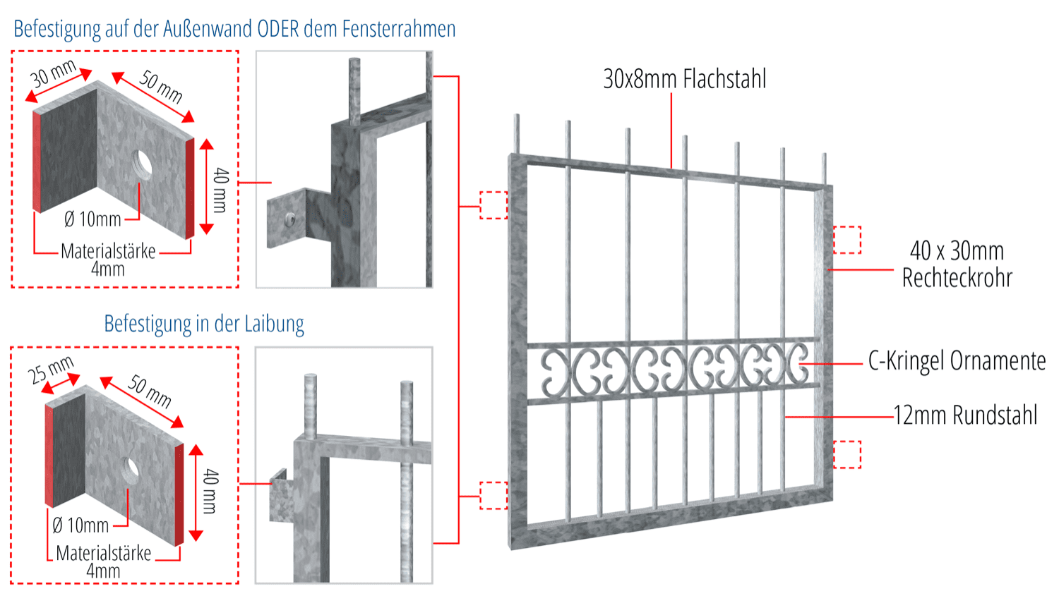 Fenstergitter verzinkt Bordeaux