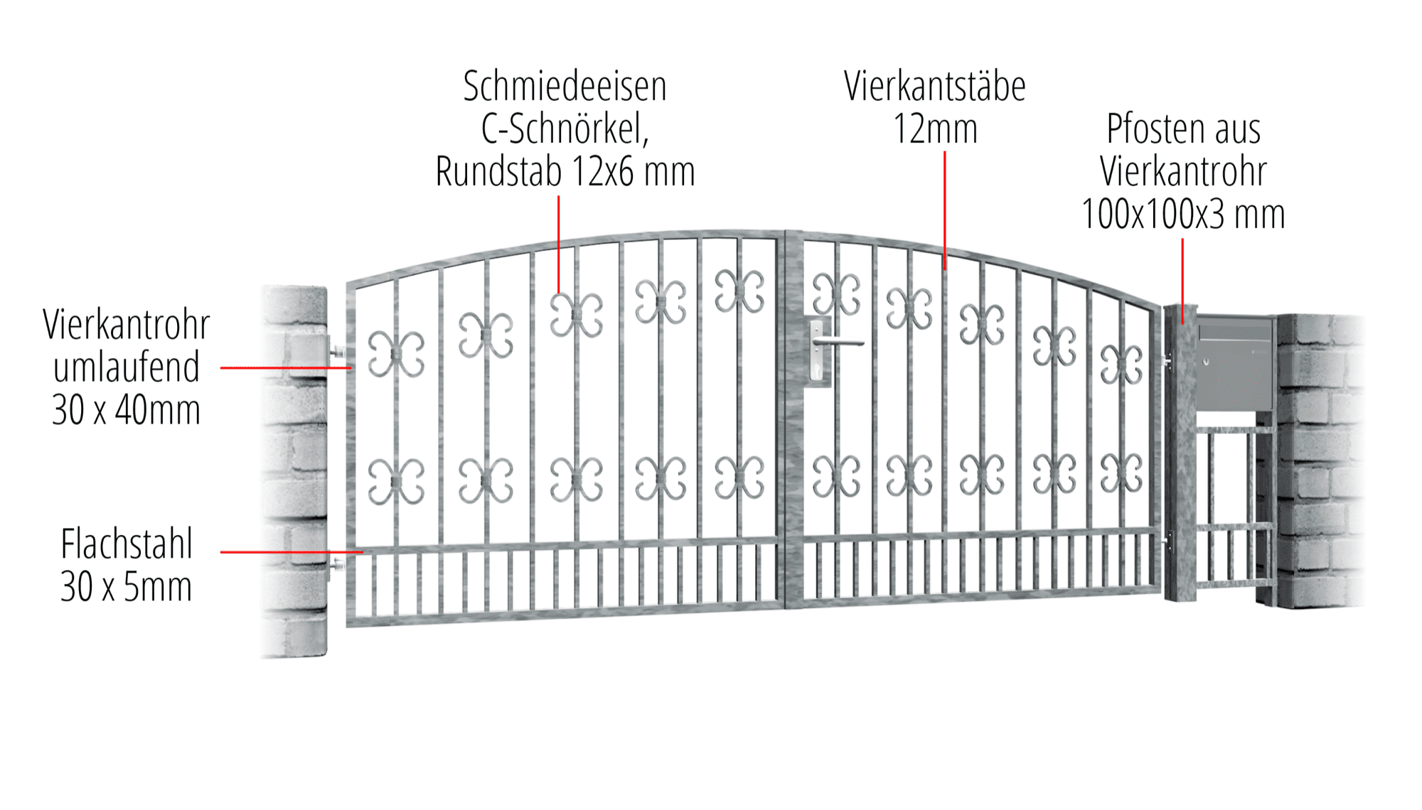 Gartentor verzinkt 2-flügelig Barock, OB, BK