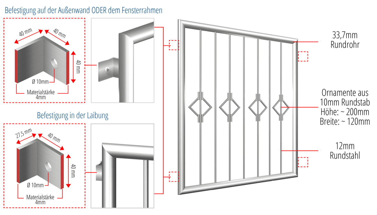 Fenstergitter Edelstahl Schweif