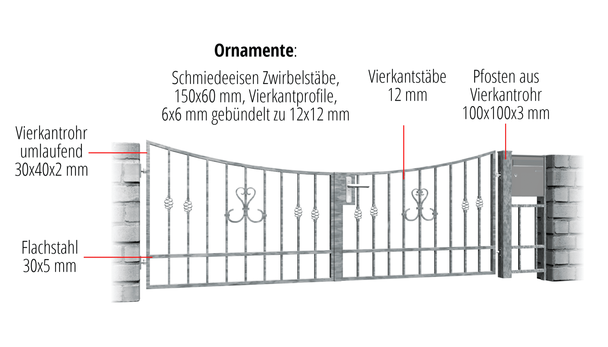 Gartentor verzinkt 2-flügelig Schnörkel, UB, BK