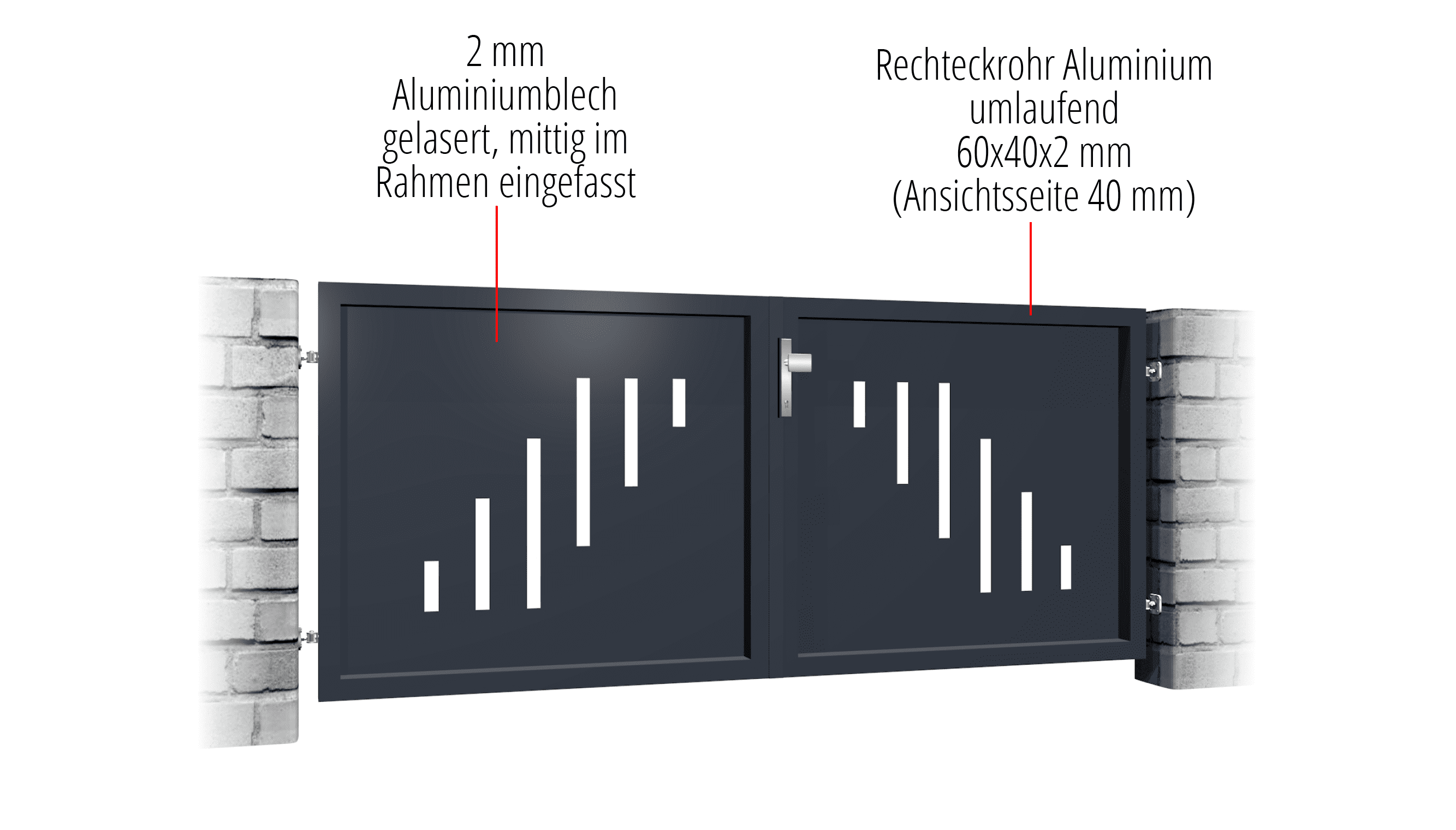 Gartentor Alu 2-flügelig Sichtschutz SG, GE