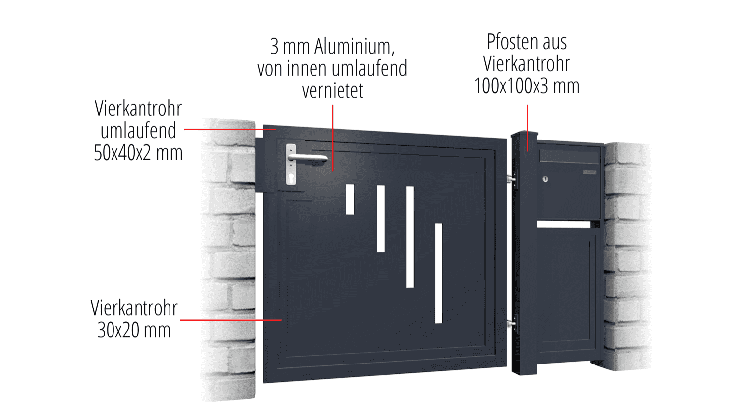 Gartentür Alu 1-flügelig Sichtschutz SG, GE, BK