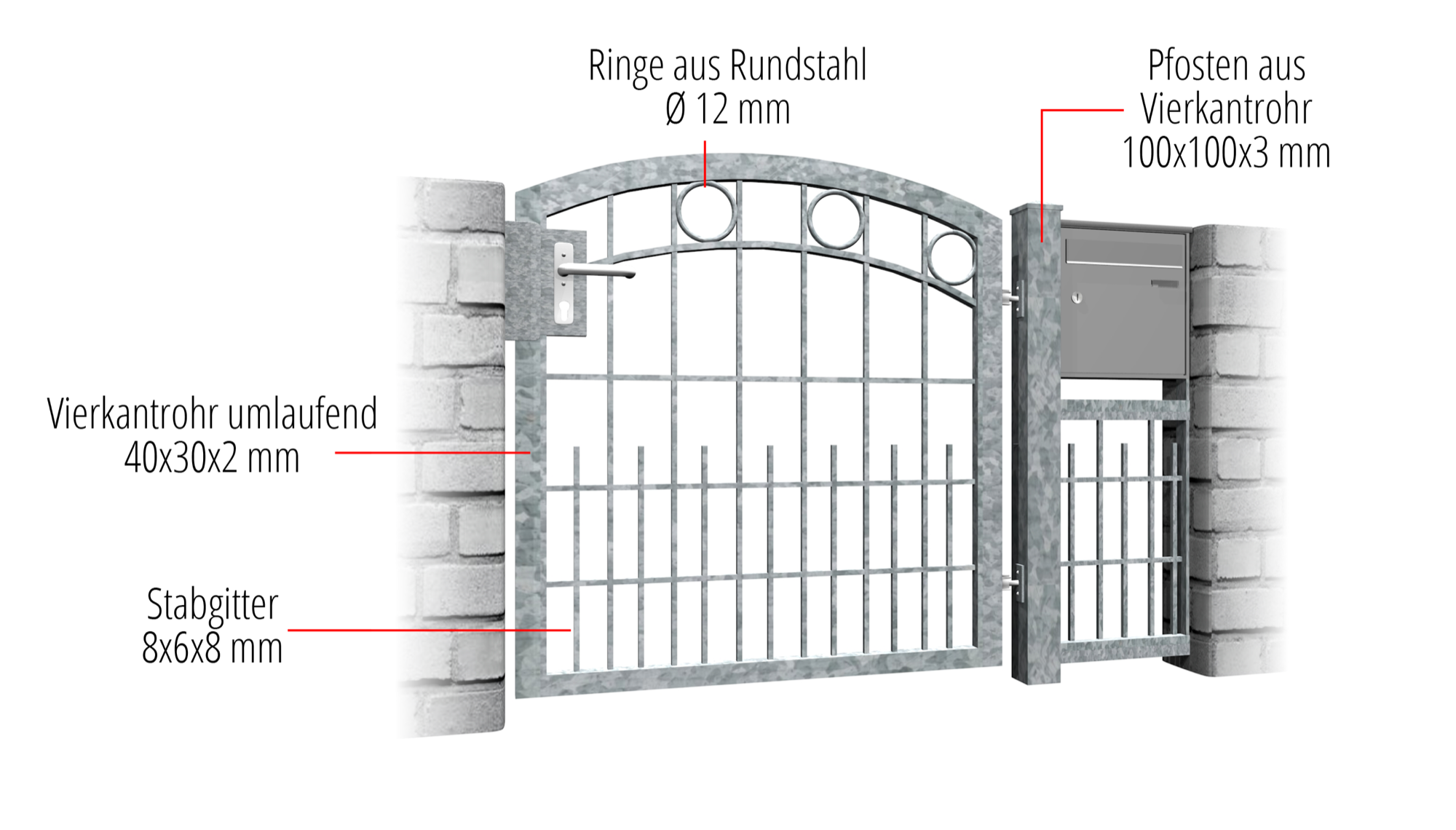 Gartentür verzinkt 1-flügelig RR, OB, BK