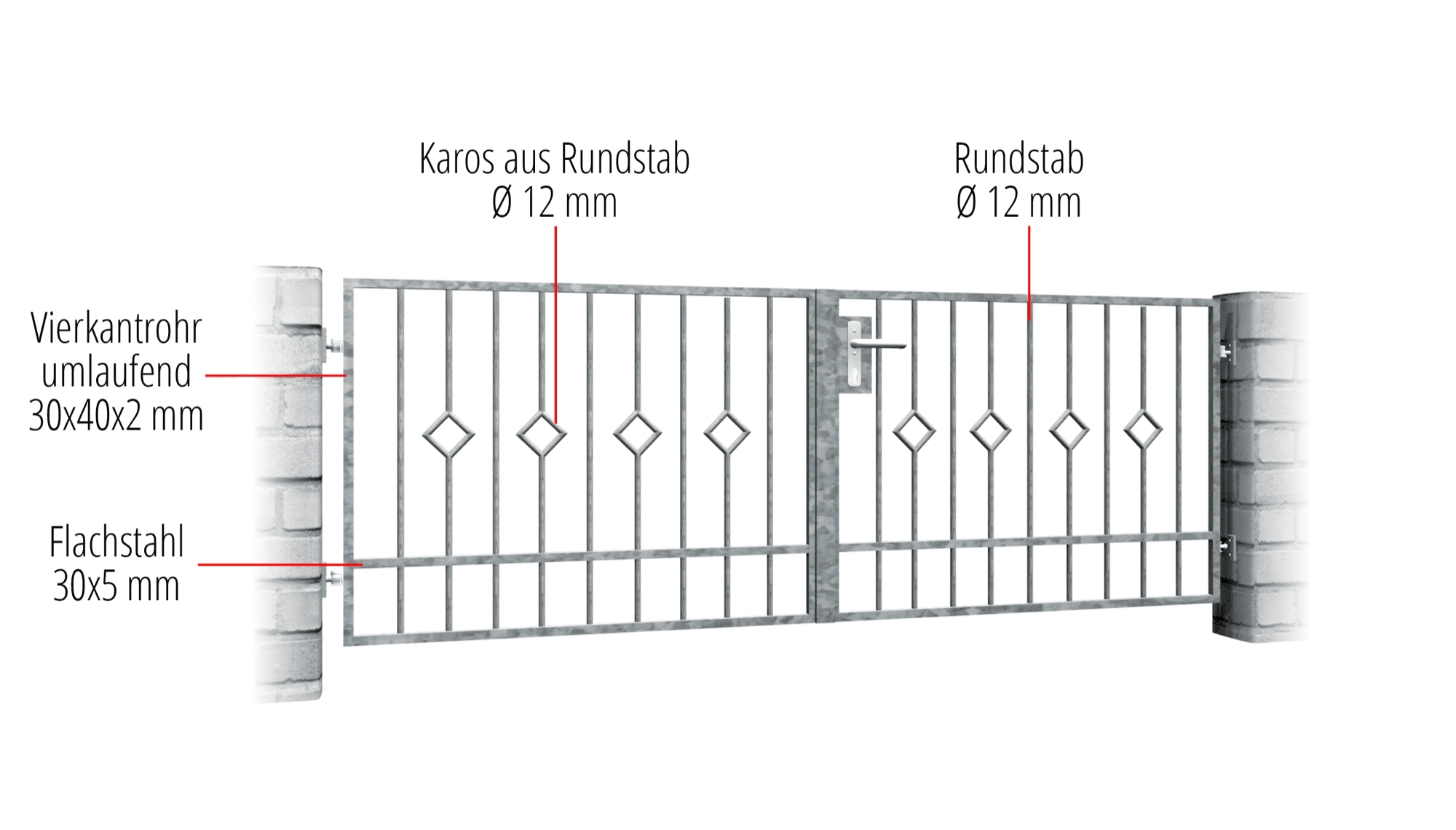 Gartentor verzinkt 2-flügelig Karo Stab, GE