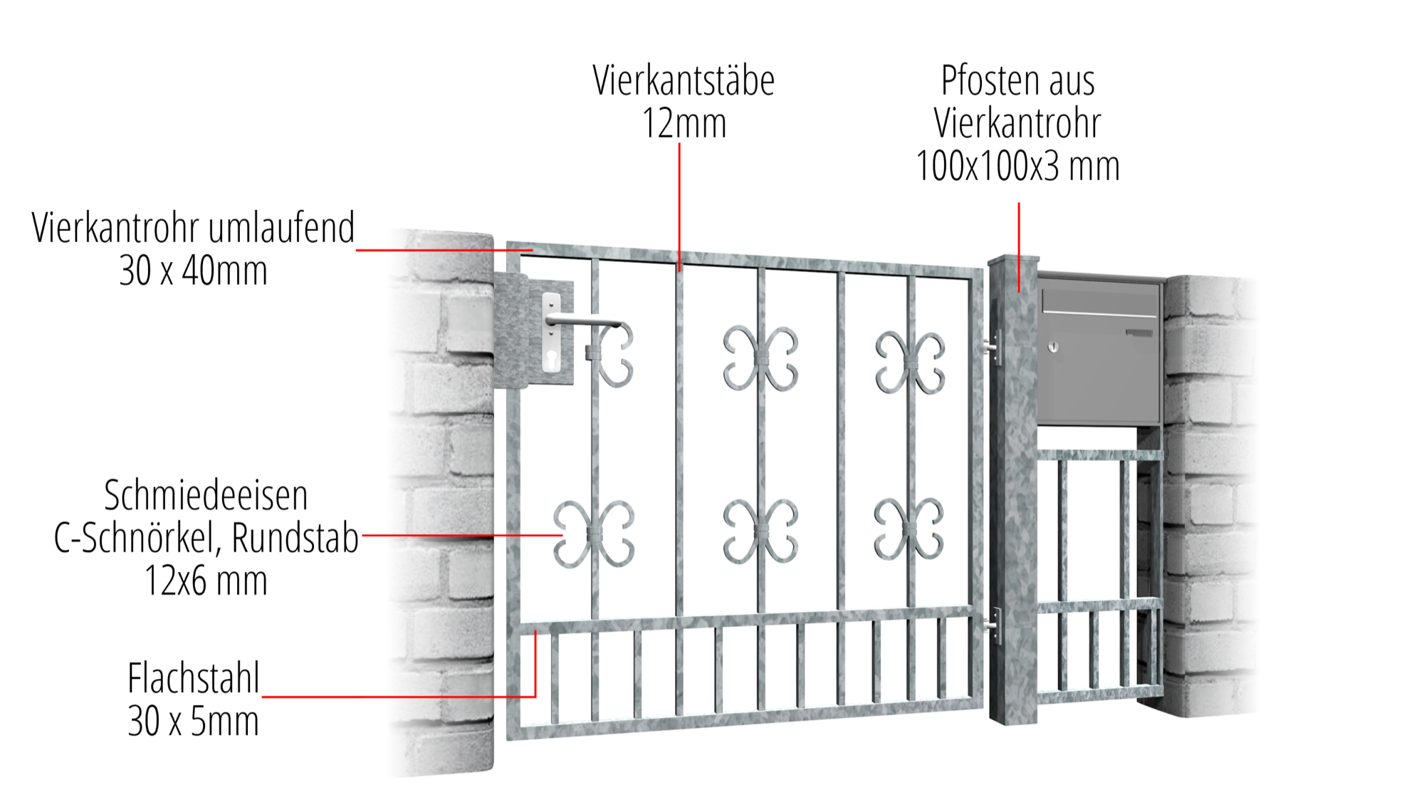 Gartentür verzinkt 1-flügelig Barock, GE, BK