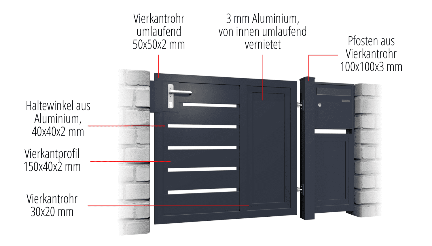 Gartentür Alu 1-flügelig Sichtschutz KSB, GE, BK