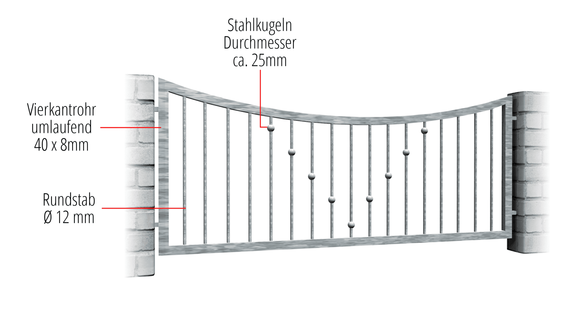 Gartenzaun verzinkt V-Kugeln, UB