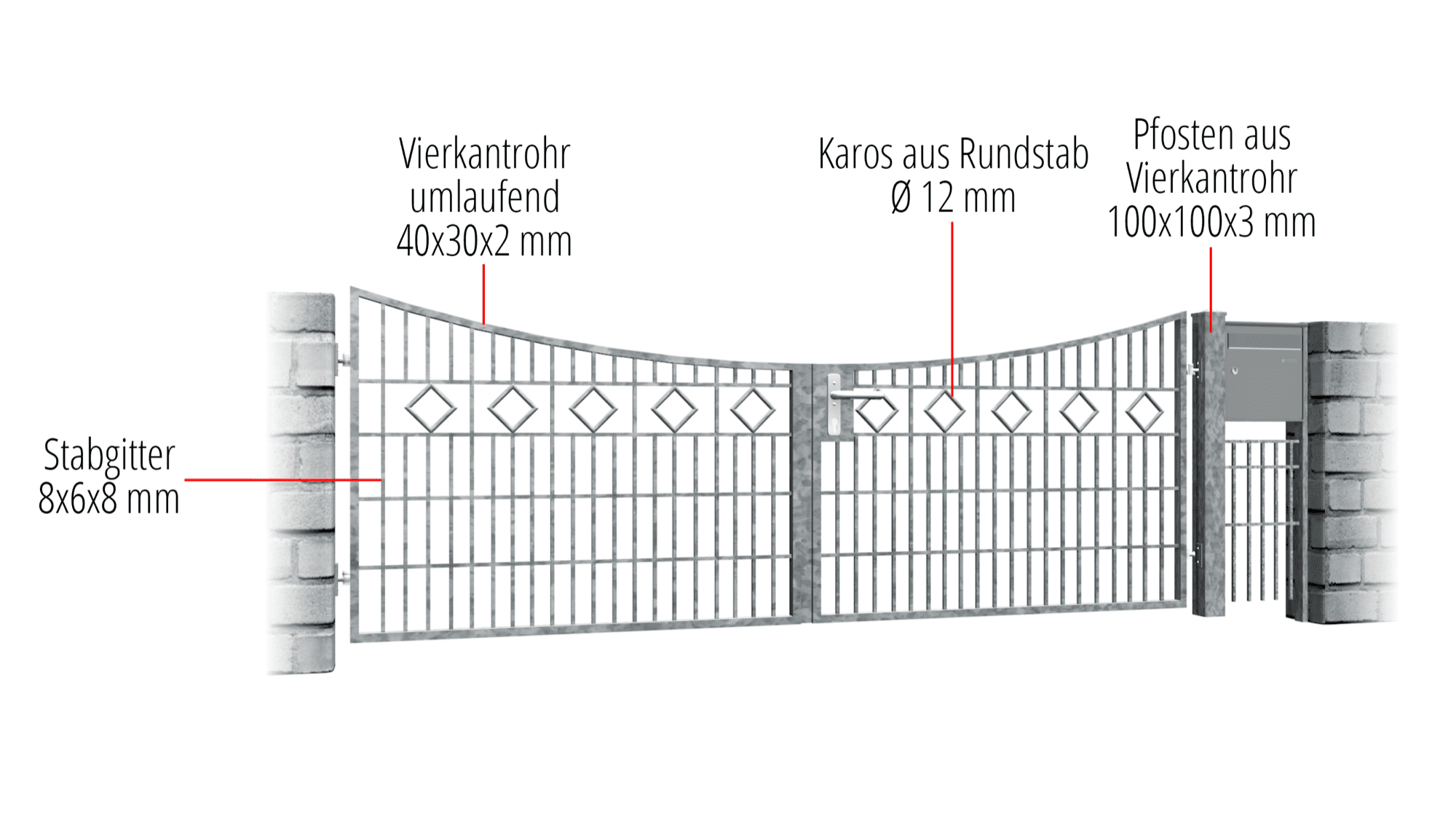 Gartentor verzinkt 2-flügelig Karoreihe, UB, BK