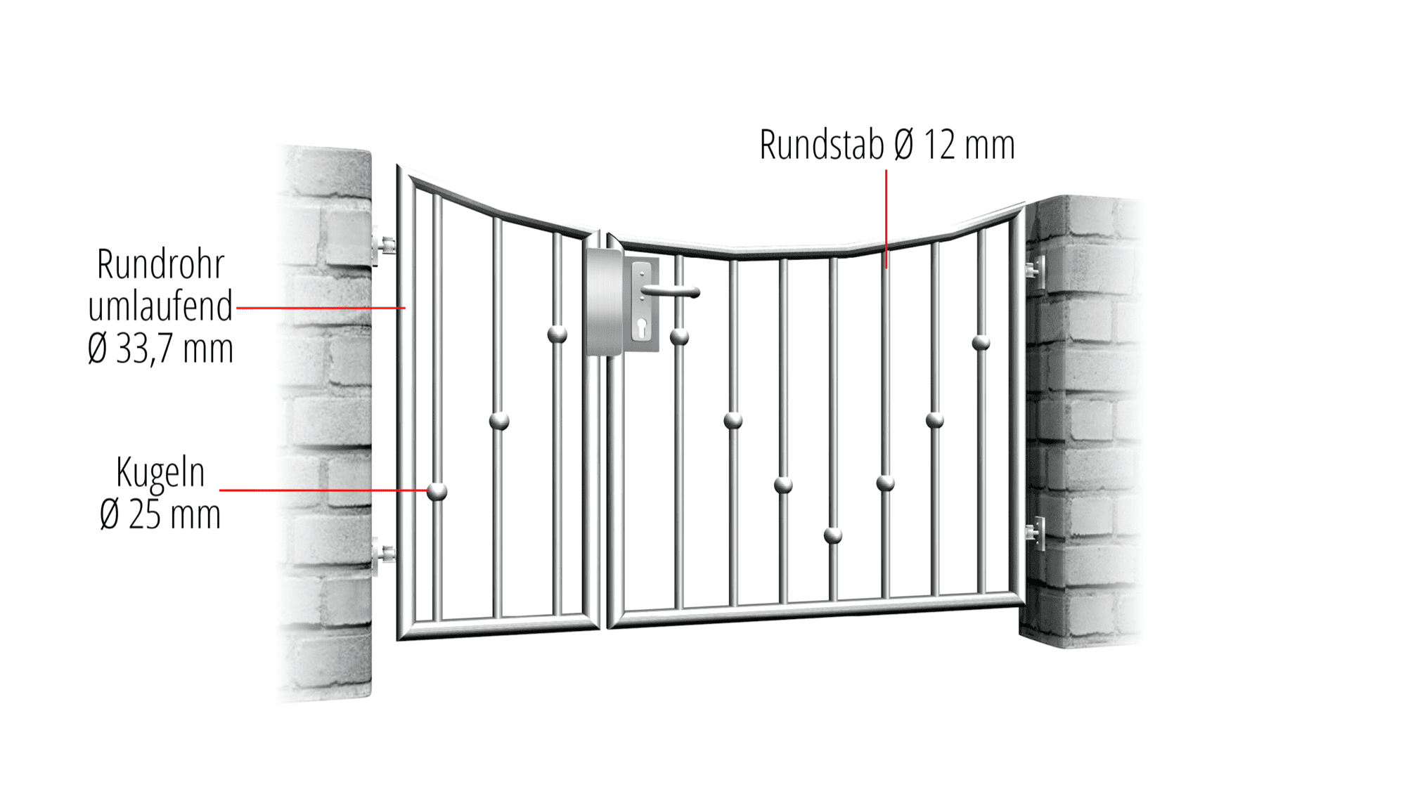 Gartentür Edelstahl 2-flügelig V-Kugeln, UB