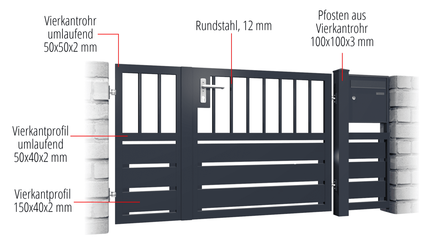 Gartentür Alu 2-flügelig Sichtschutz KSV 1, GE, BK