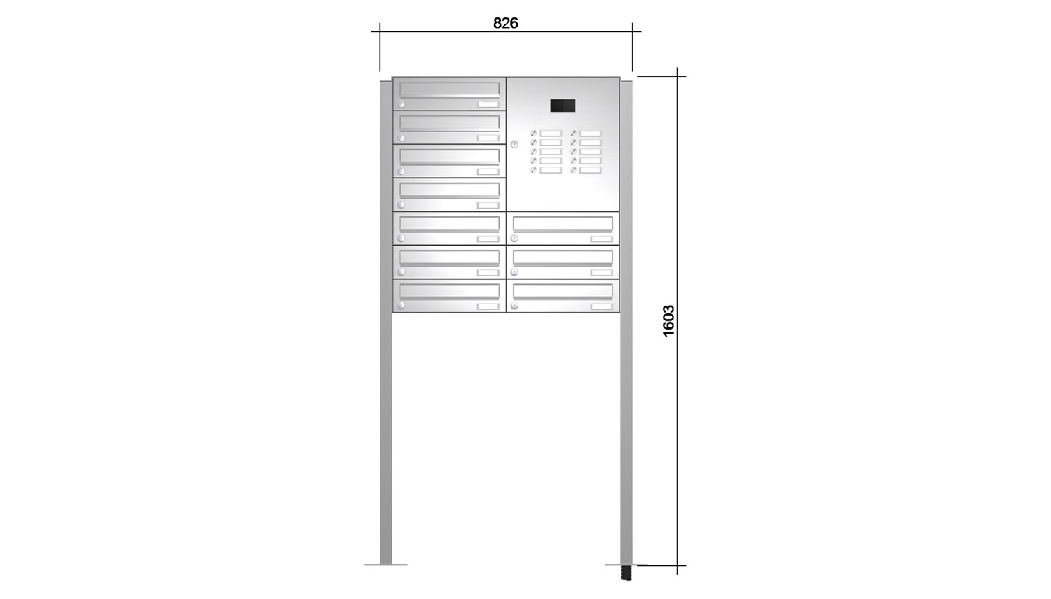 Briefkastenanlage | Freistehend | 10-fach | Waagerecht | Audio | Video | Edelstahl