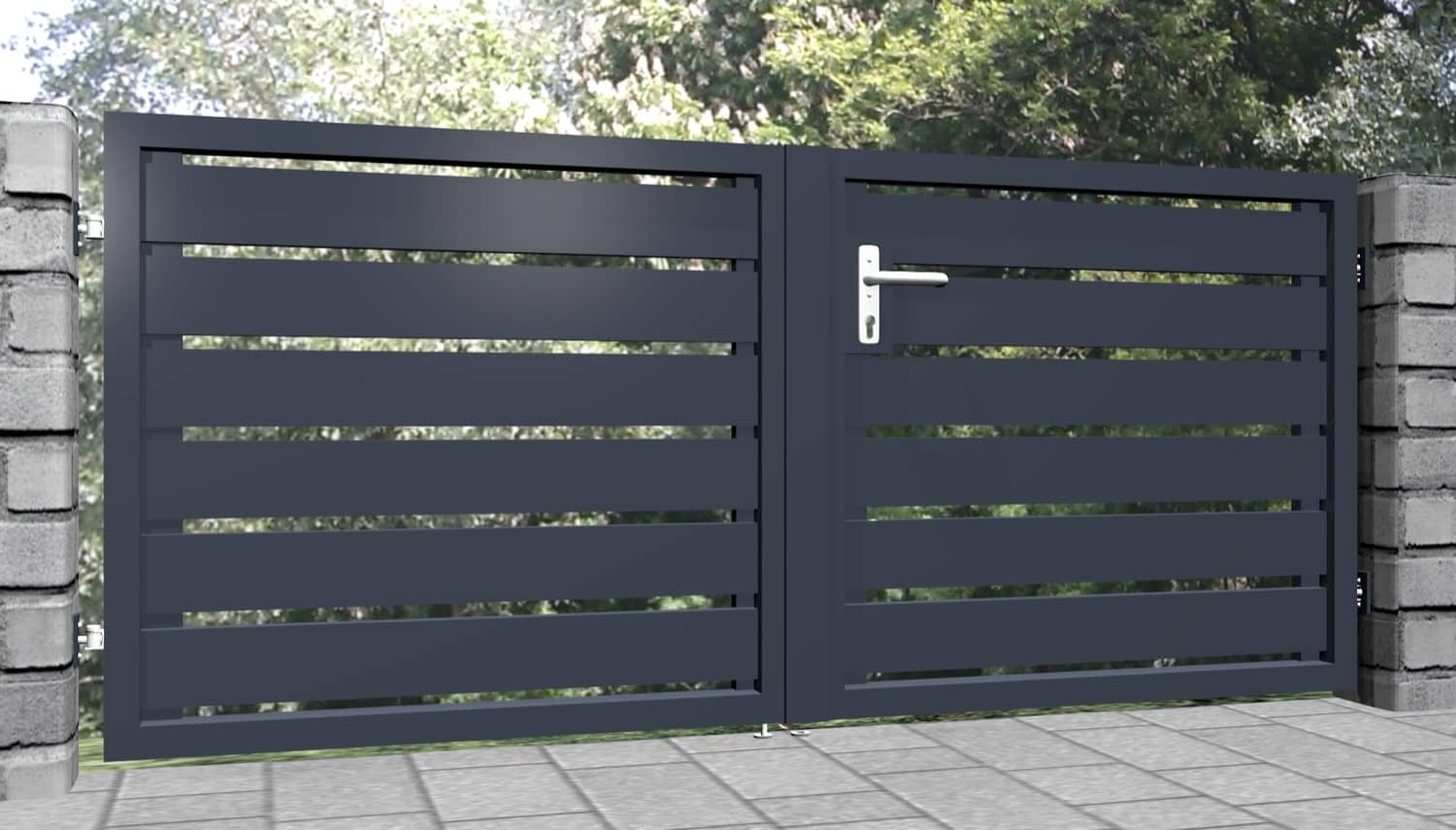 Gartentor Alu 2-flügelig Sichtschutz, GE