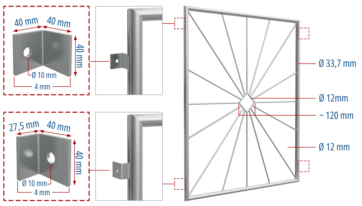 Fenstergitter Edelstahl Sonne Karo 