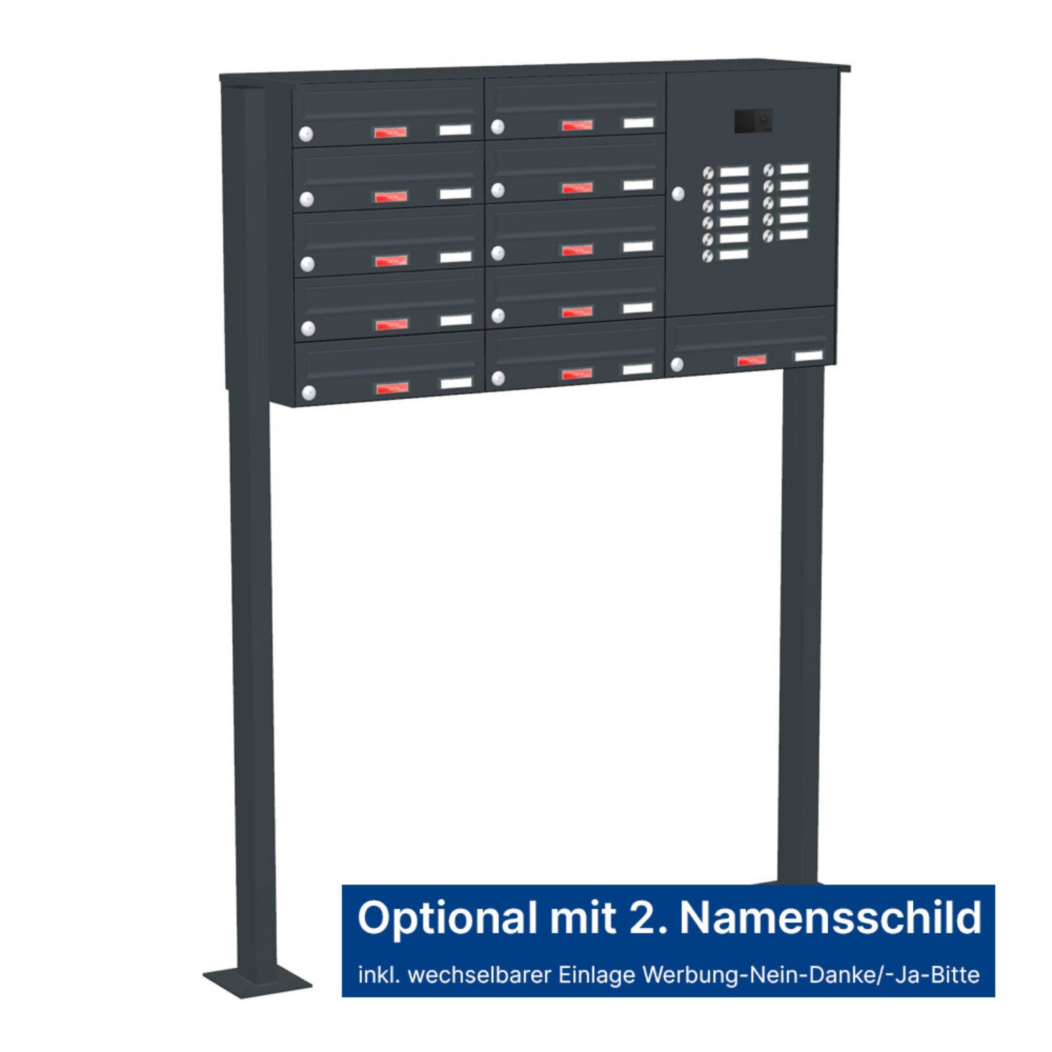 Briefkastenanlage | Freistehend | 11-fach | Waagerecht | Audio | Video | Farbe