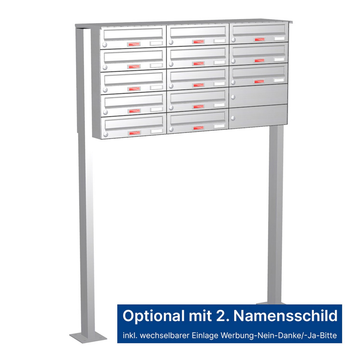 Briefkastenanlage | Freistehend | 13-fach | Waagerecht | Edelstahl