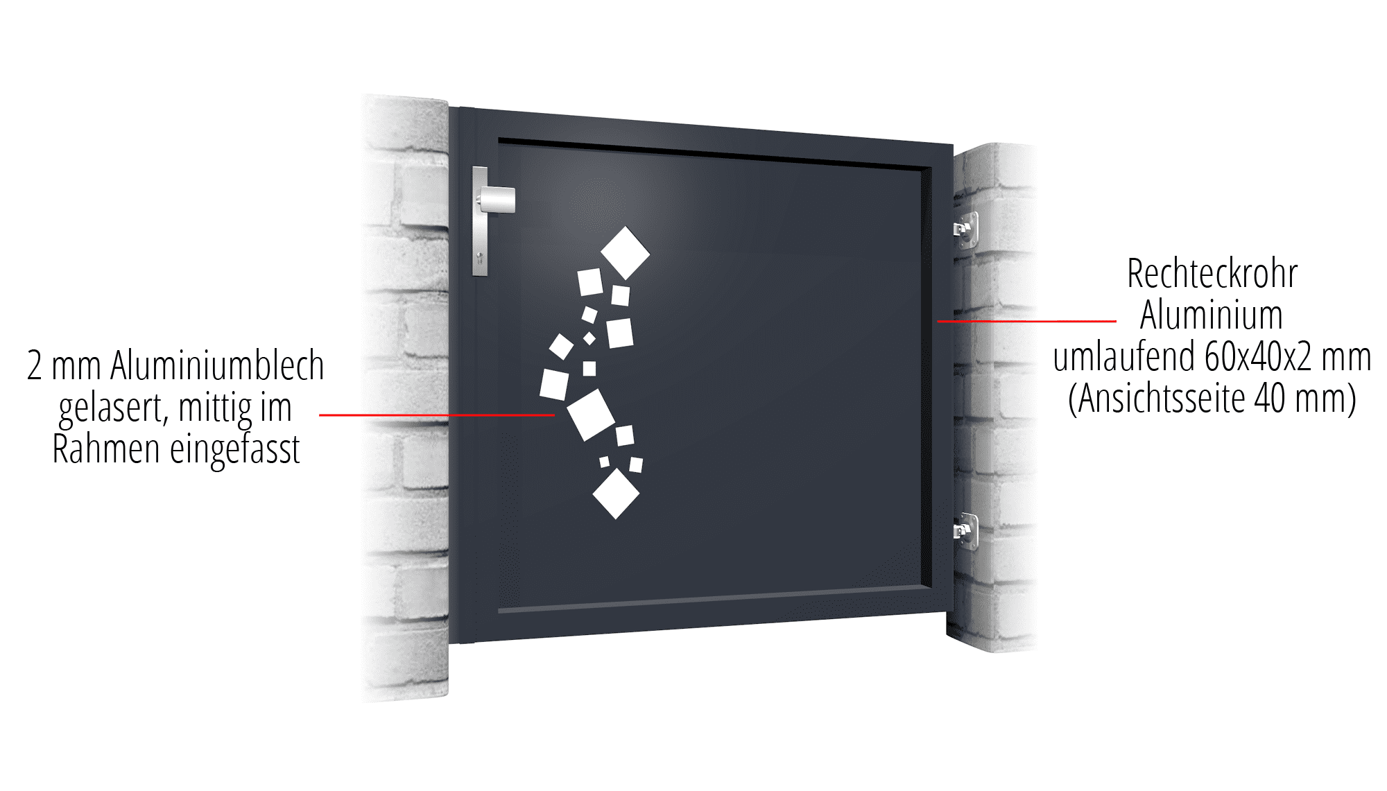 Gartentür Alu 1-flügelig Sichtschutz QE, GE