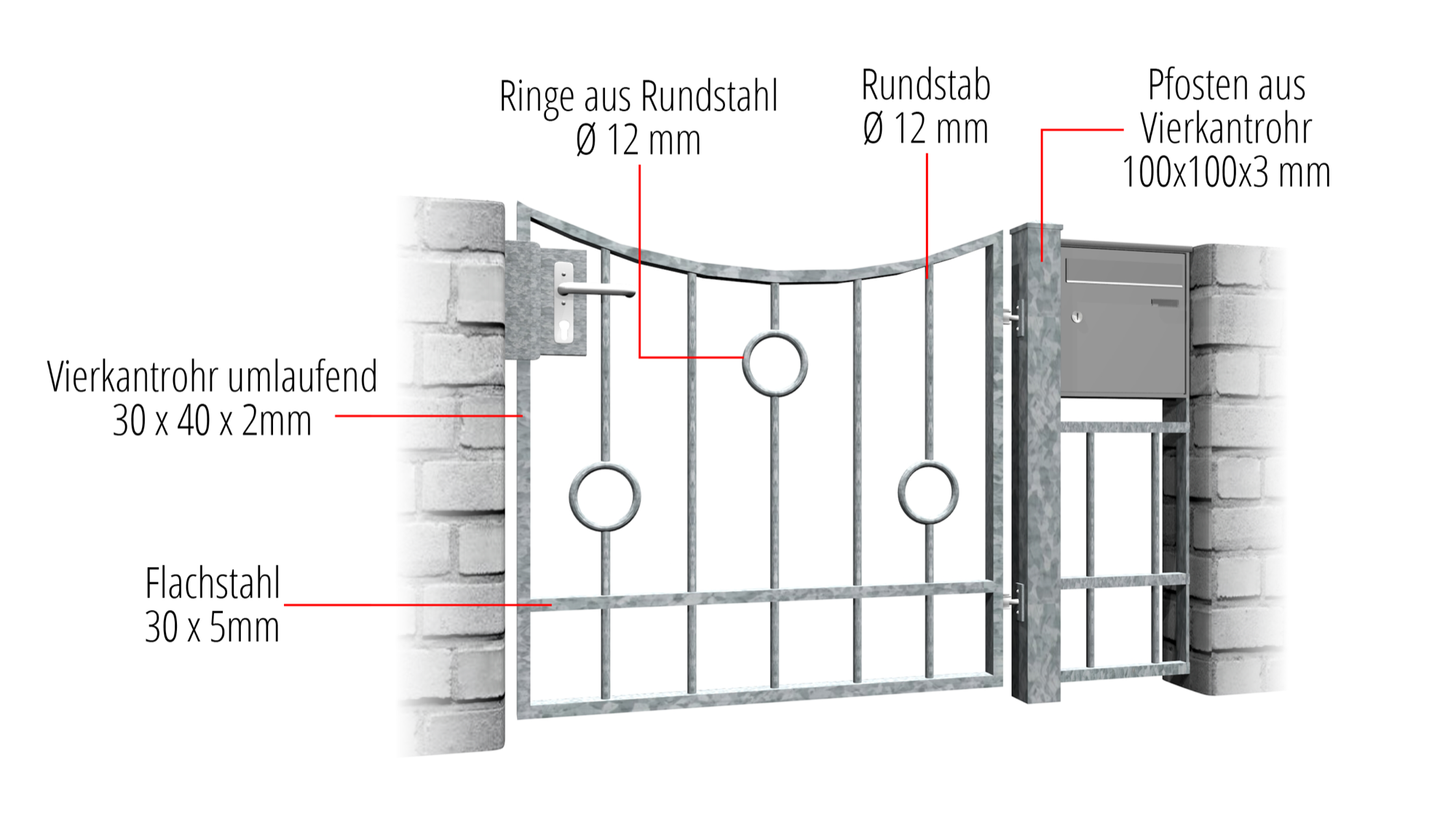 Gartentür verzinkt 1-flügelig Kreis Stab, UB, BK